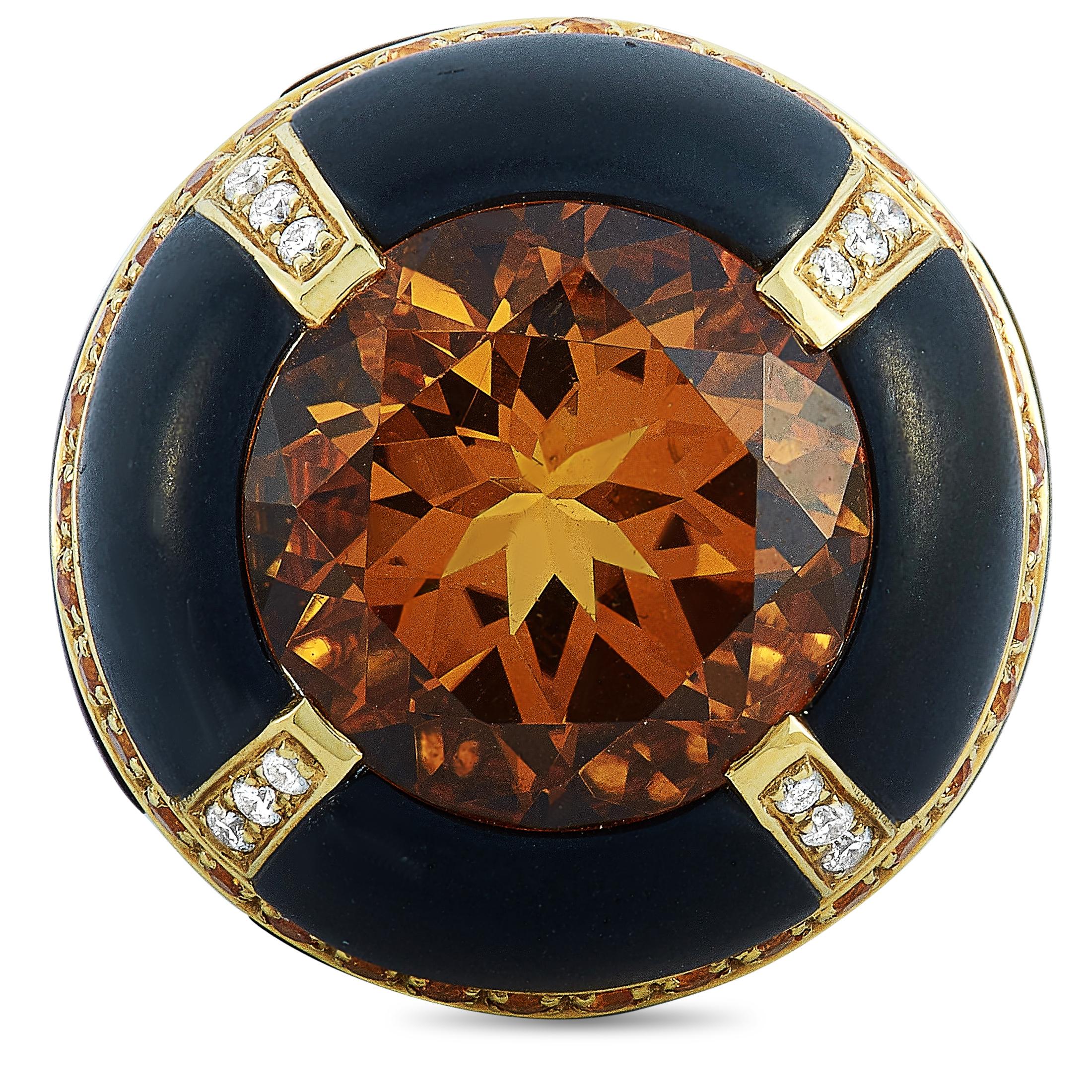 Oro Trend 18 Karat Yellow Gold 0.37 Carat Diamond Citrine and Sapphire Dome Ring In New Condition In Southampton, PA