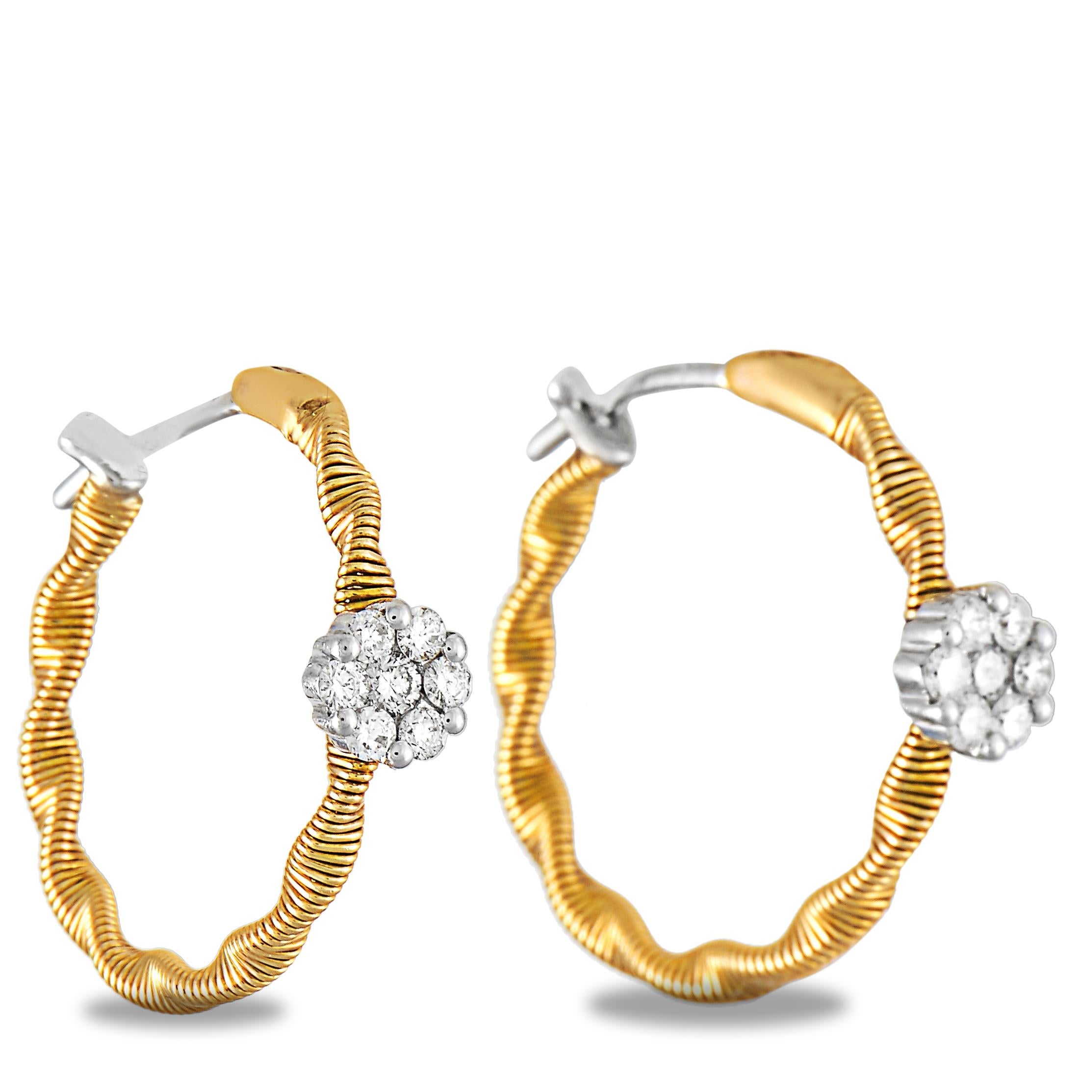 Women's Oro Trend 18 Karat Yellow Gold and 0.34 Carat Diamond Hoop Earrings