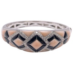 Oro Trend 18KT Gold, 2.00Ct. Diamond, Black Onyx and Pink Coral Deco Bangle