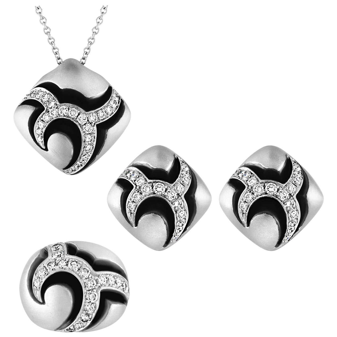 Oro Trend 4.00 Carat Diamond Gold Earrings Ring Pendant Four-Piece Set For Sale