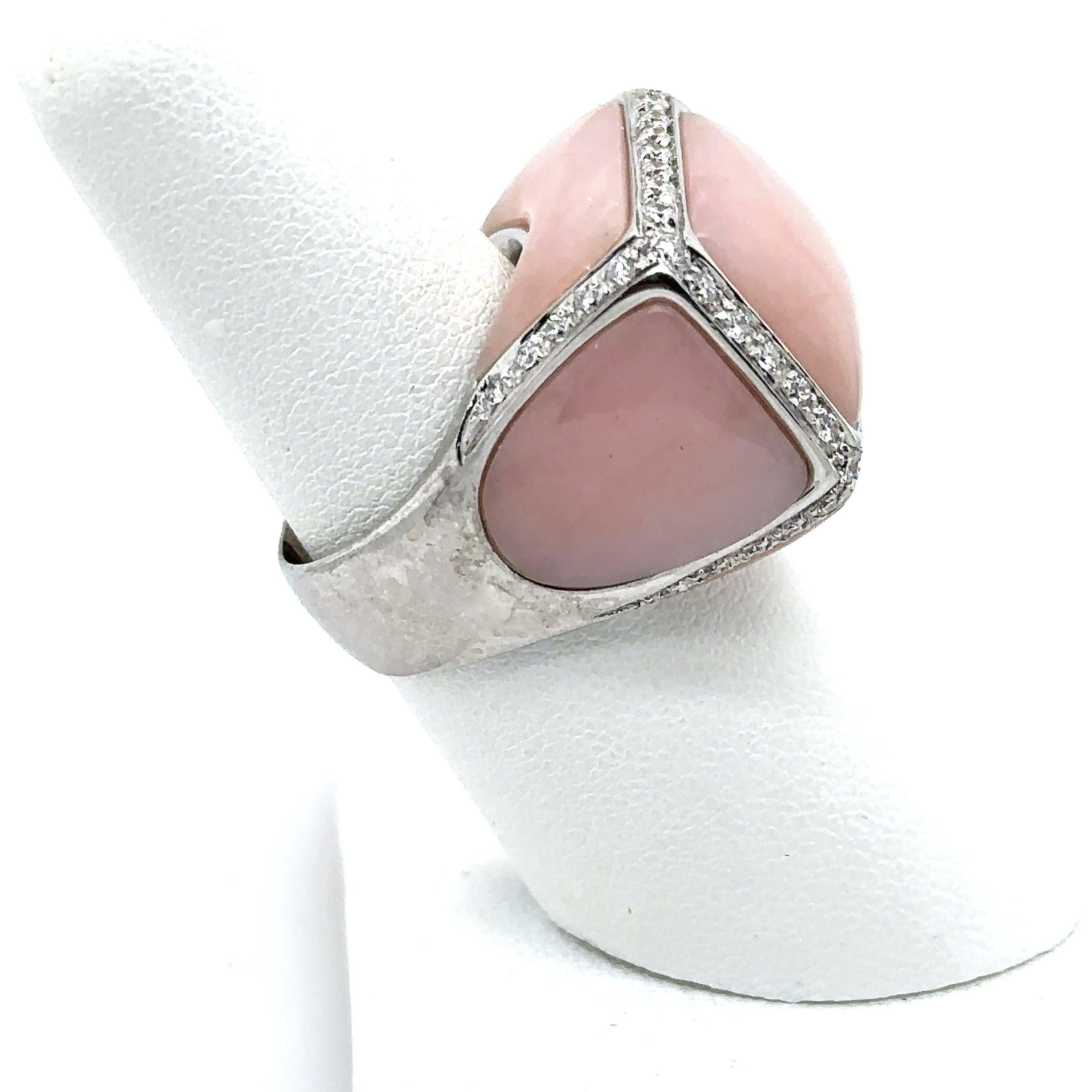 Contemporary Oro Trend Baby Pink Coral and Diamond Cocktail Ring For Sale