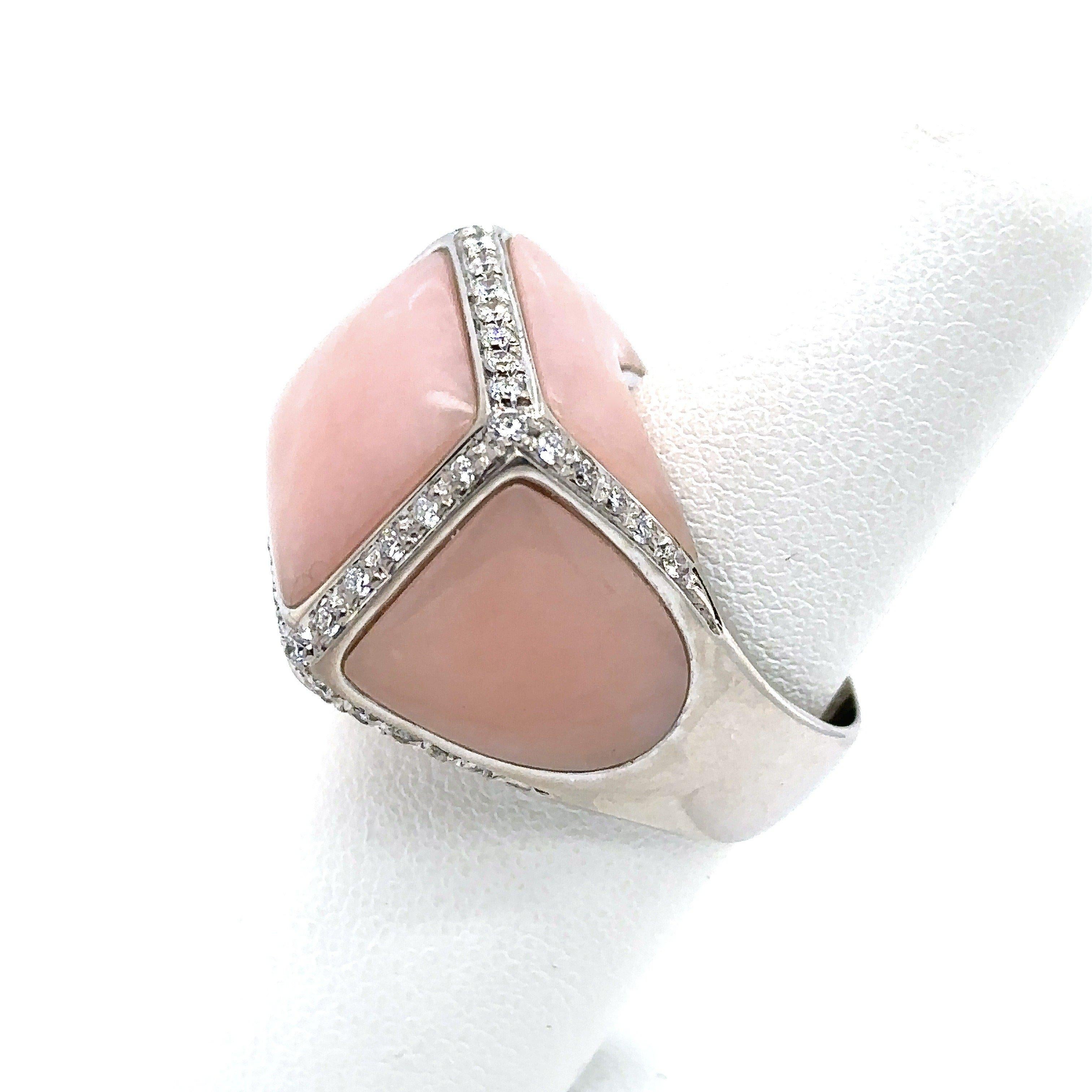 Round Cut Oro Trend Baby Pink Coral and Diamond Cocktail Ring For Sale