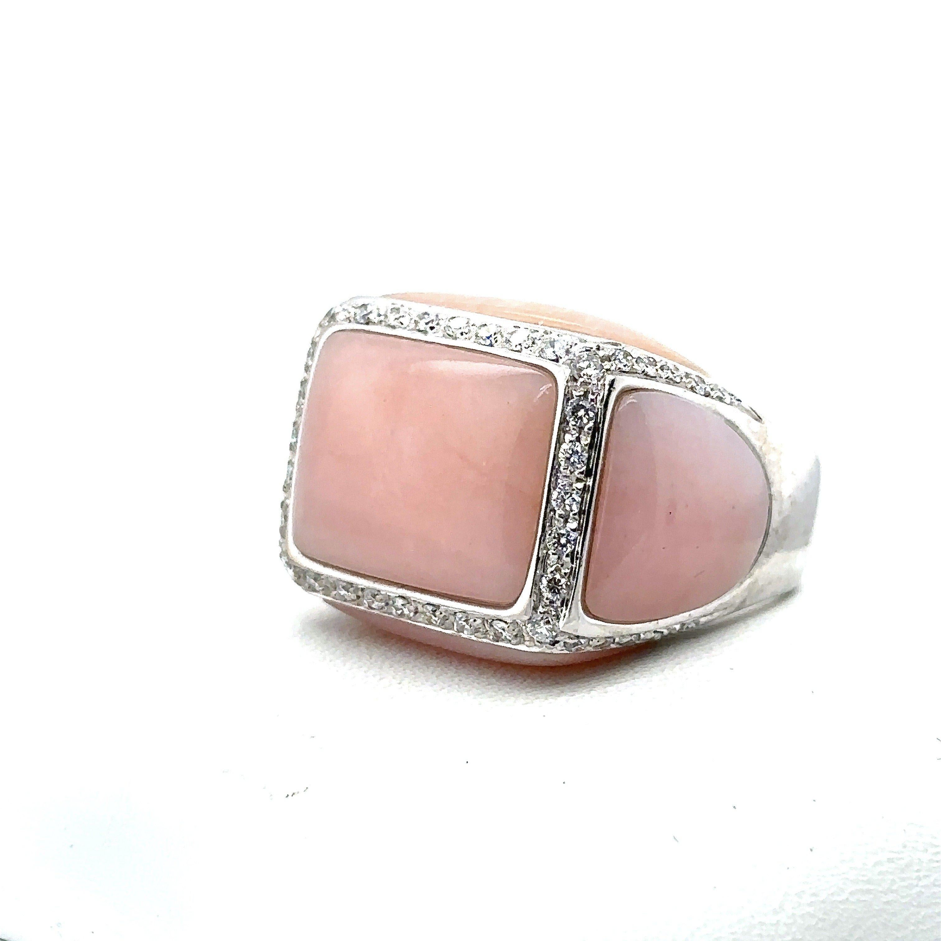 Oro Trend Baby Pink Coral and Diamond Cocktail Ring For Sale 3