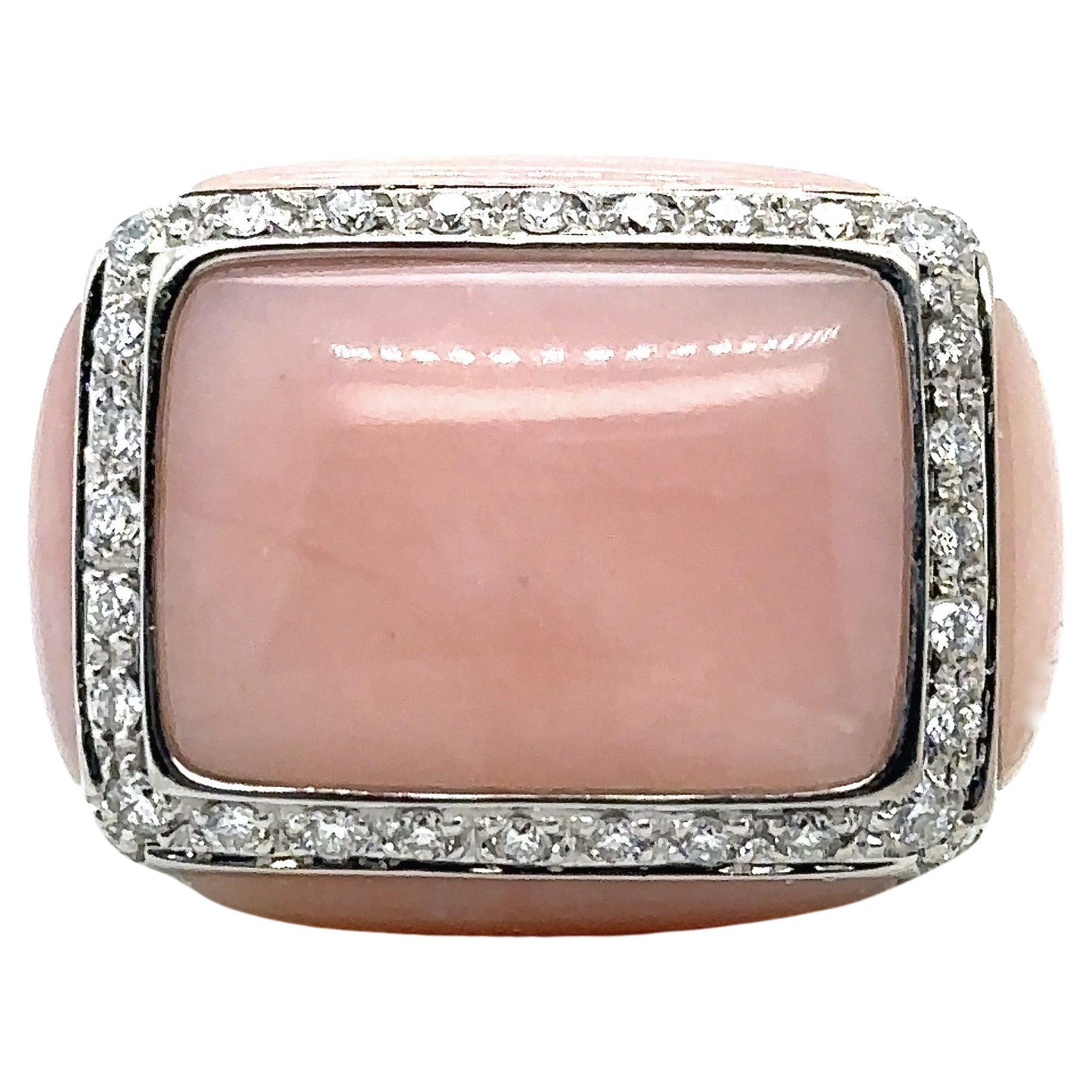 Oro Trend Baby Pink Coral and Diamond Cocktail Ring For Sale