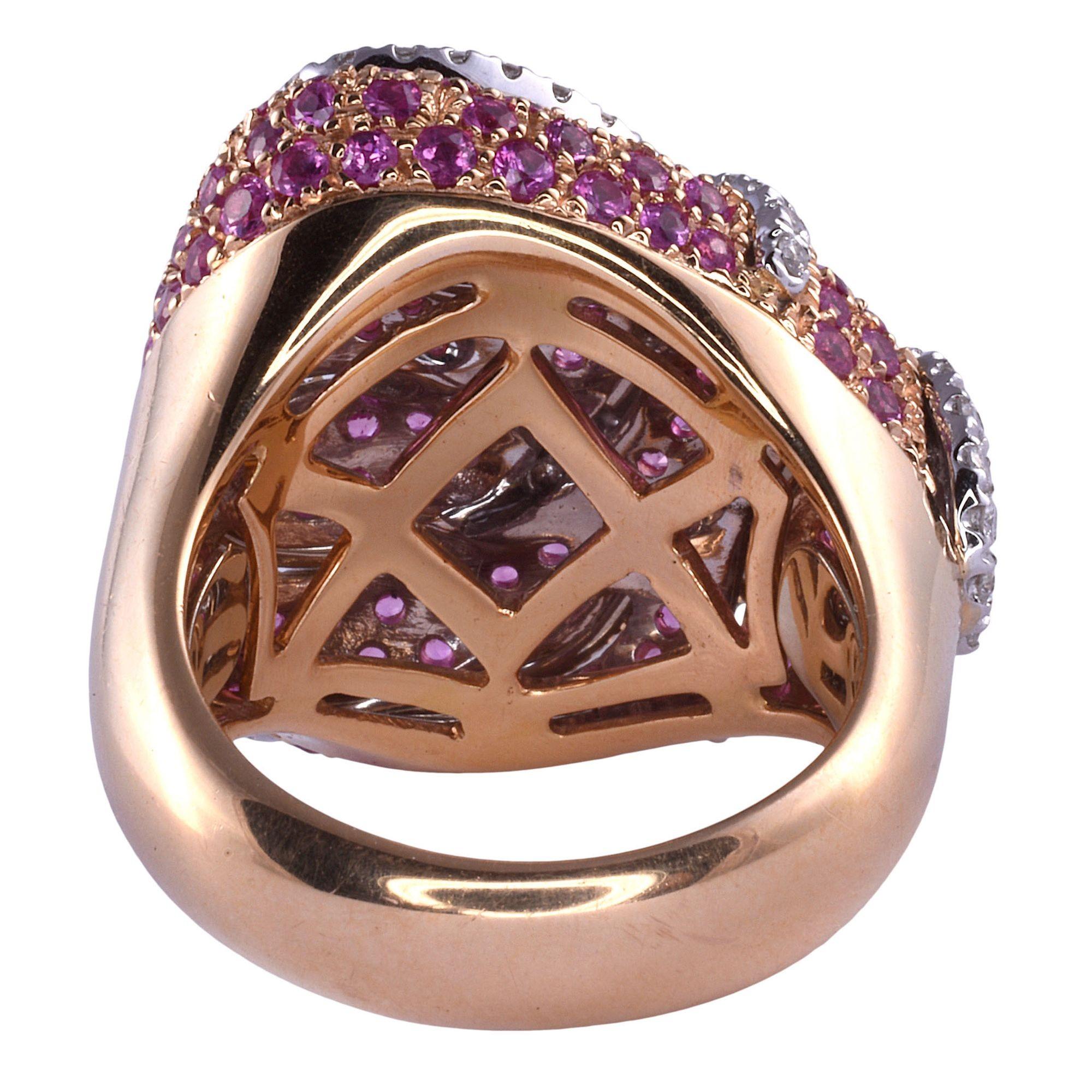 Round Cut Oro Trend Pink Sapphire & Diamond 18K Rose Gold Ring