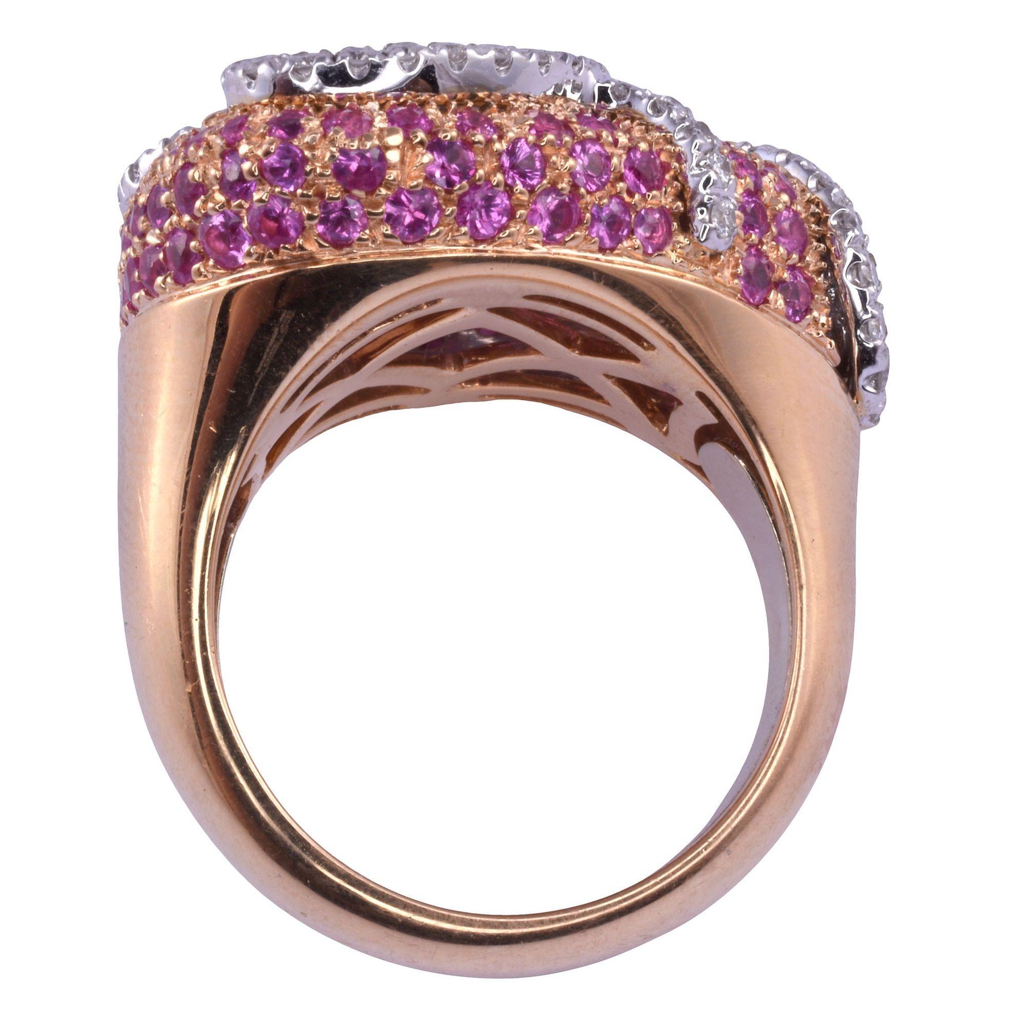 Oro Trend Pink Sapphire & Diamond 18K Rose Gold Ring In Excellent Condition In Solvang, CA
