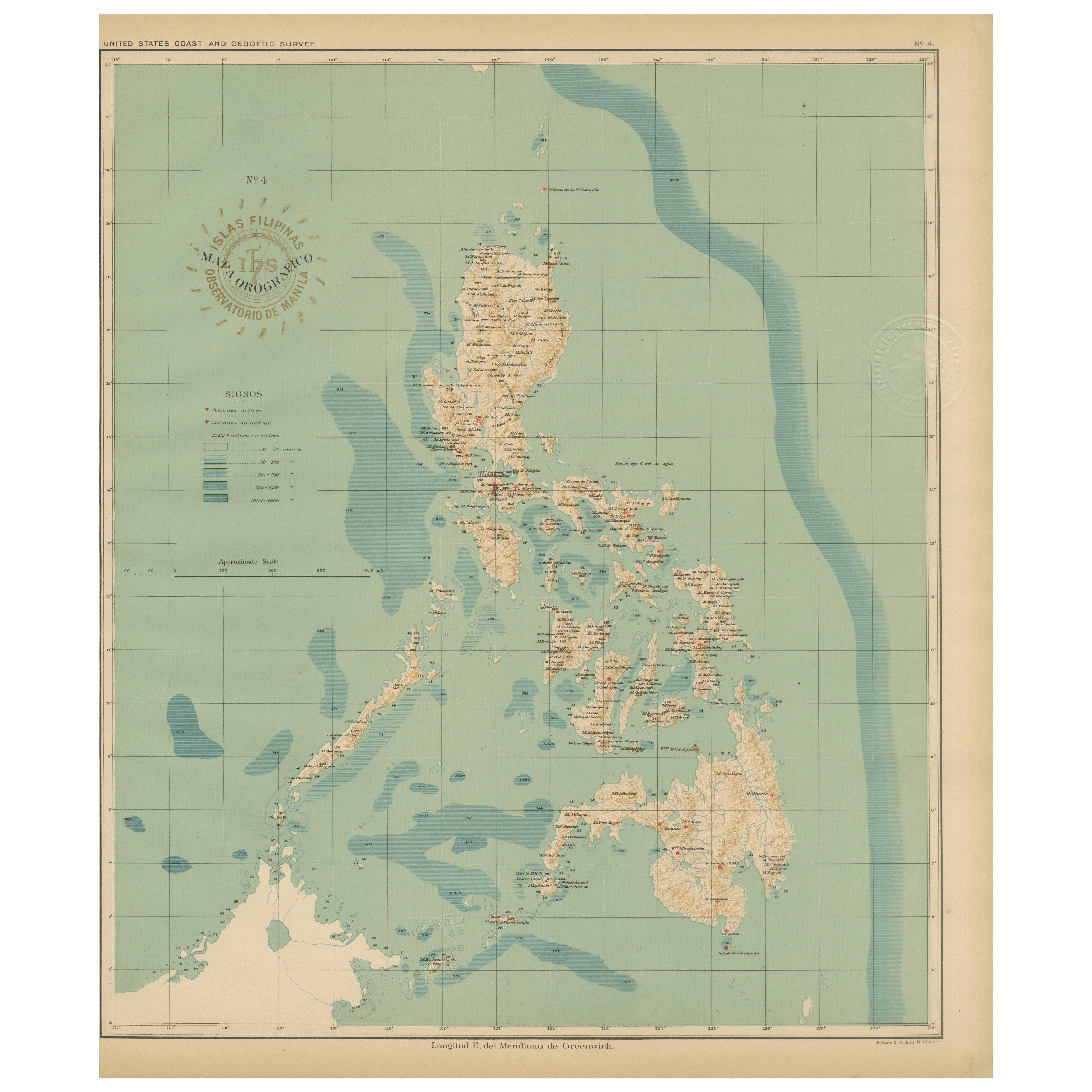Orographic Map of the Philippine Islands – Observatorio de Manila, 1899