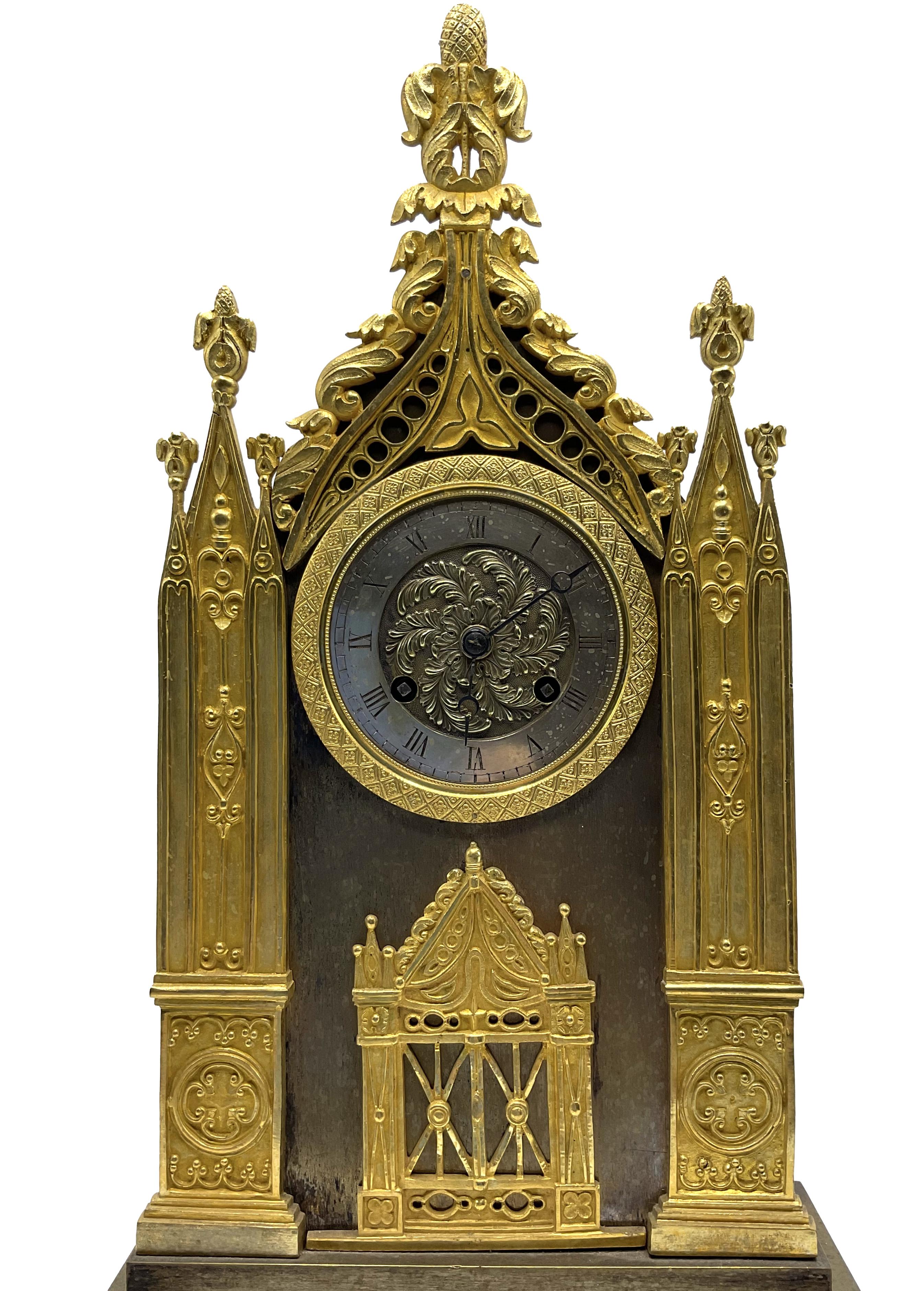 Gilt Cathedral clock, France, 19th century For Sale