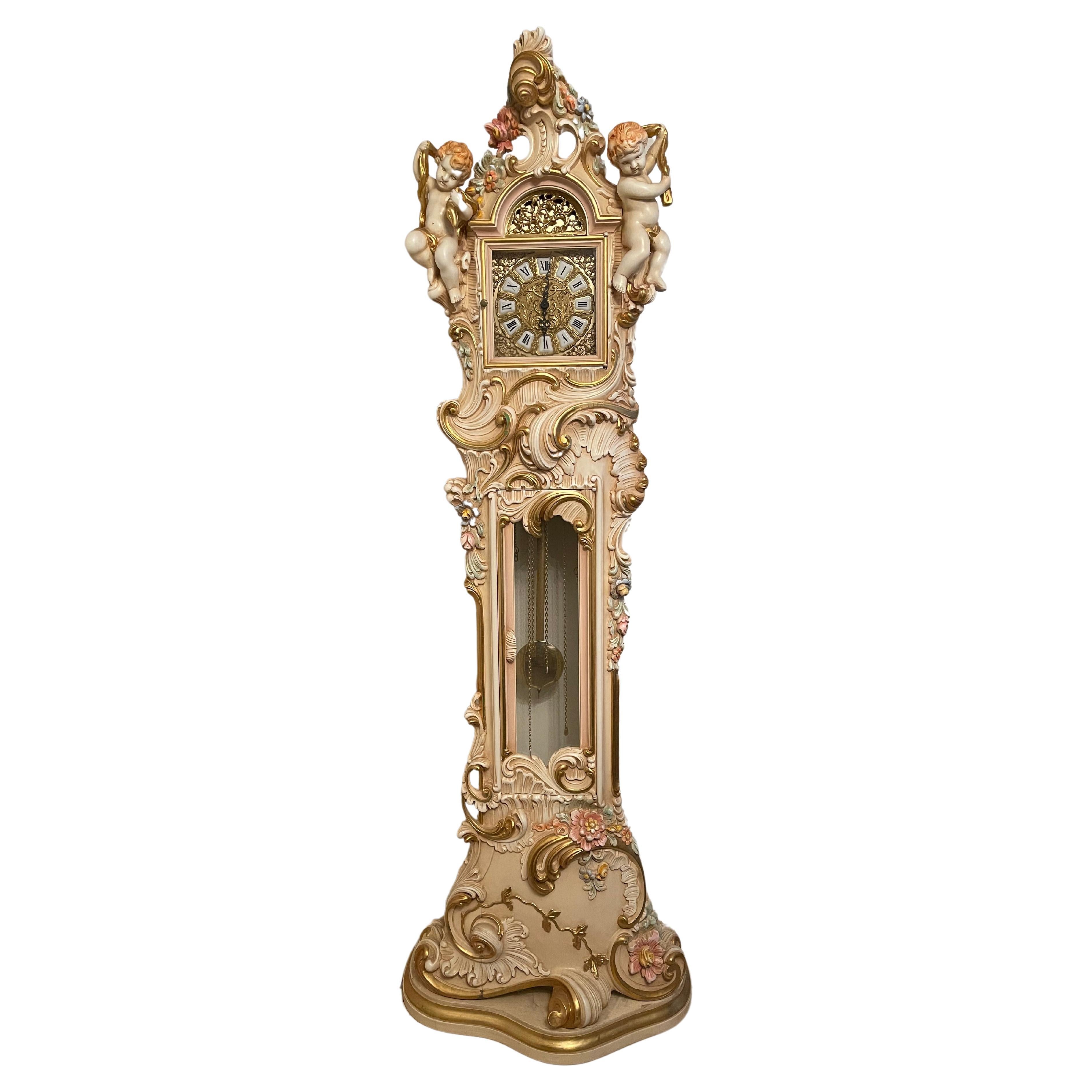  Orologio a Pendolo in Legno Laccato Style barocco veneziano 700 en vente