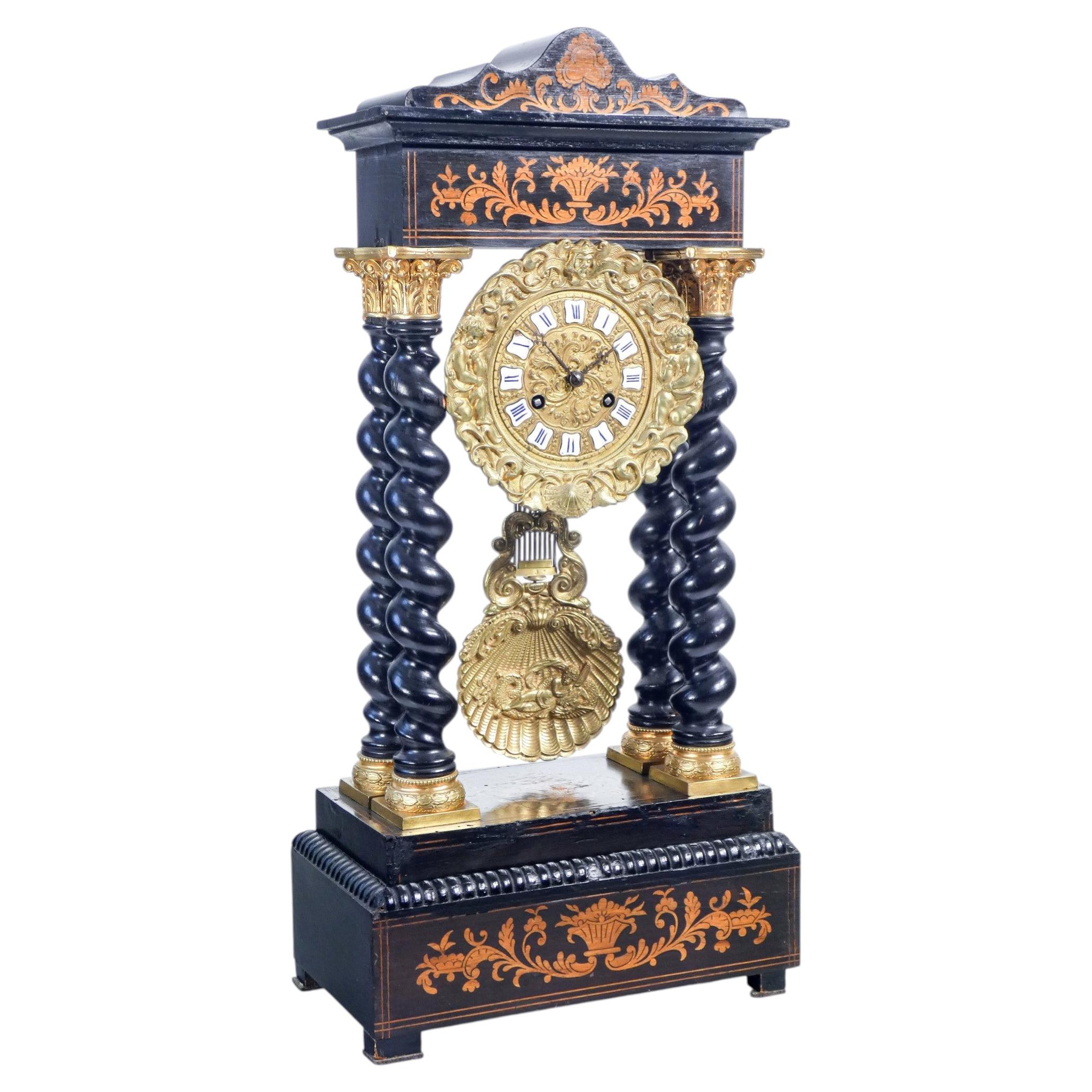 NAPOLEON III pendulum clock with a portico-style frame featuring twisted columns. 1800 For Sale