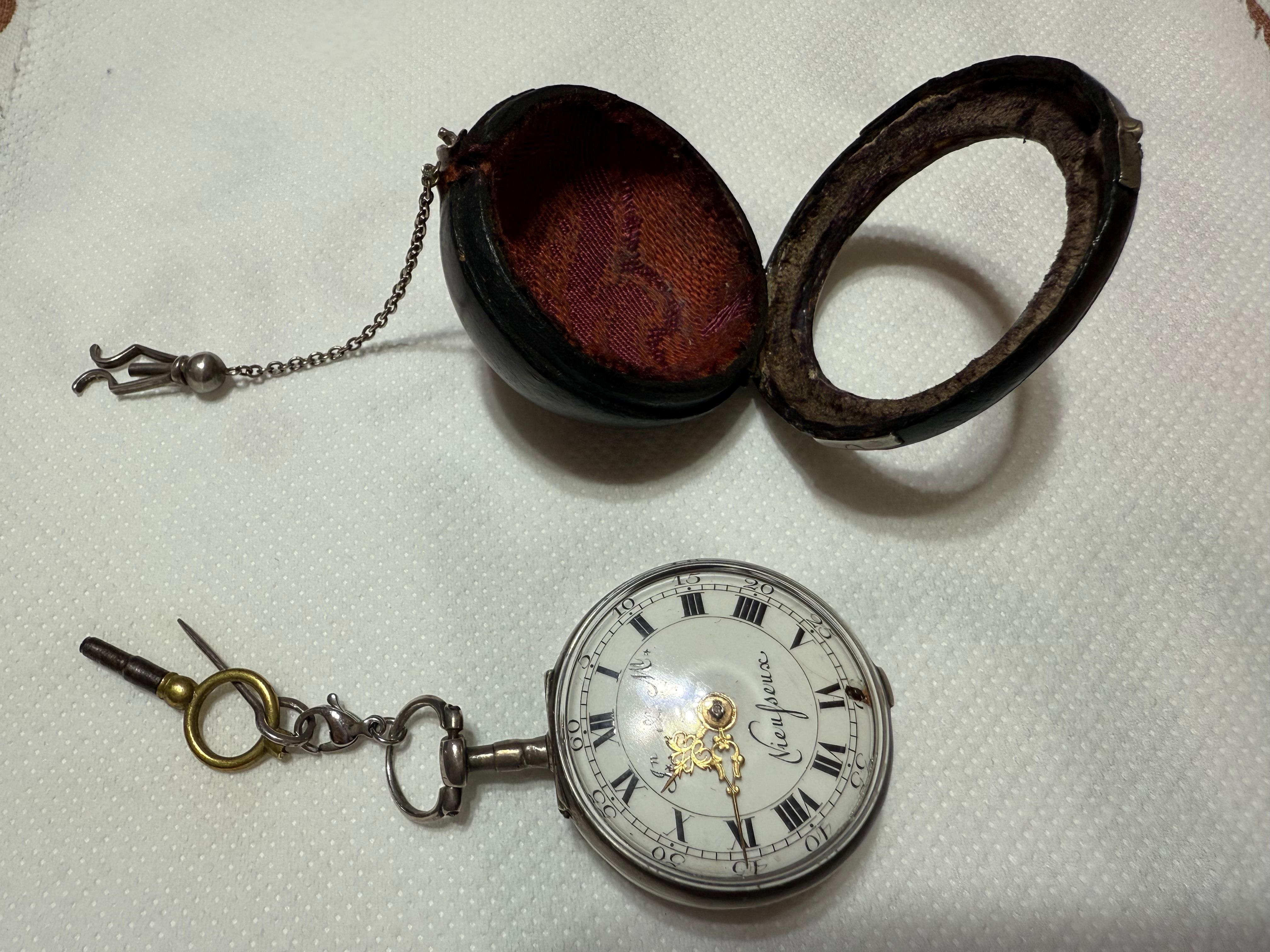 Romantique Horloge de voyage en argent 1700 Jean et Michel Vieusseux en vente