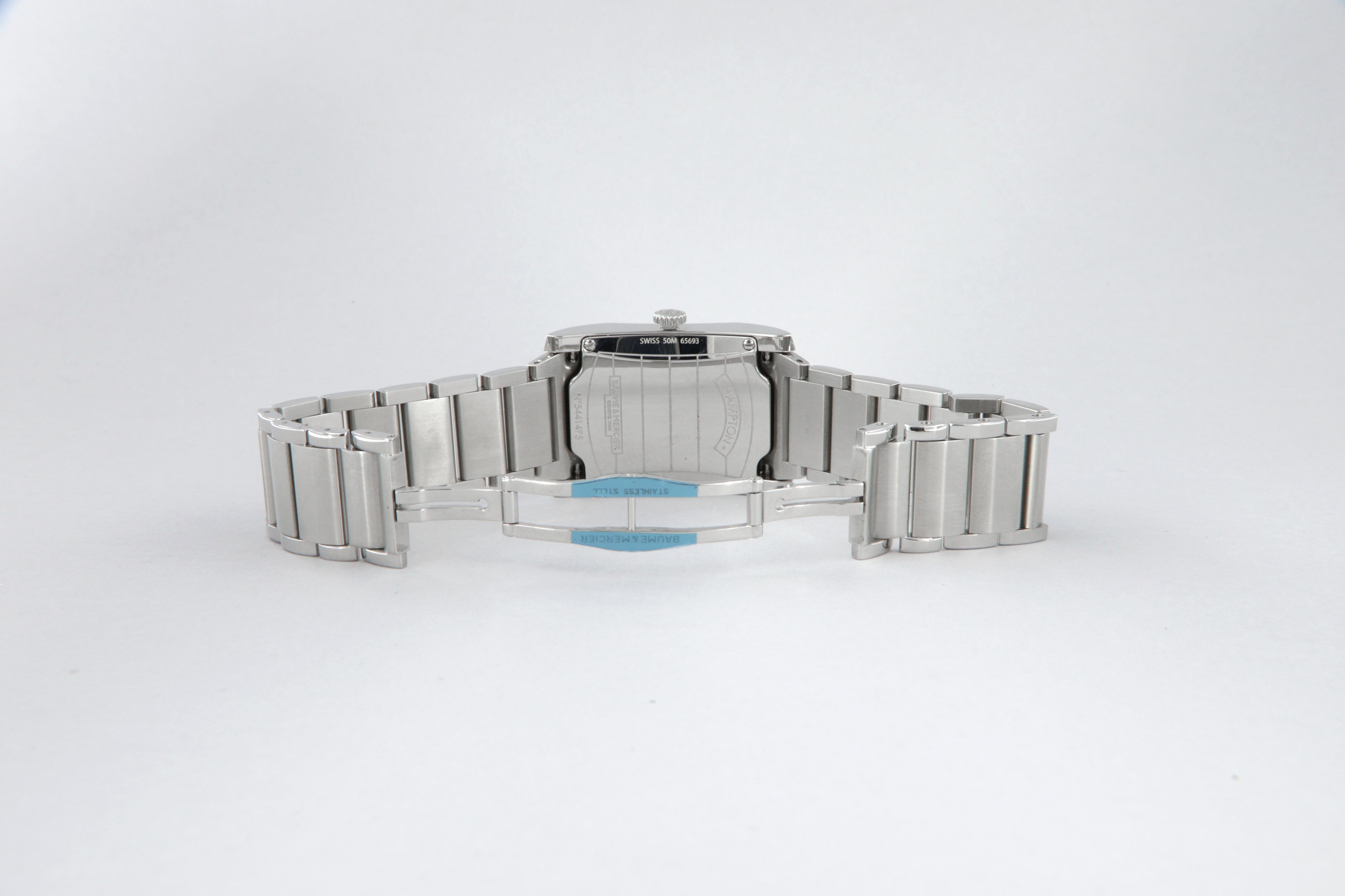 Baume Mercier Montre Hampton à quartz en acier neuve MOA10021 en vente 6