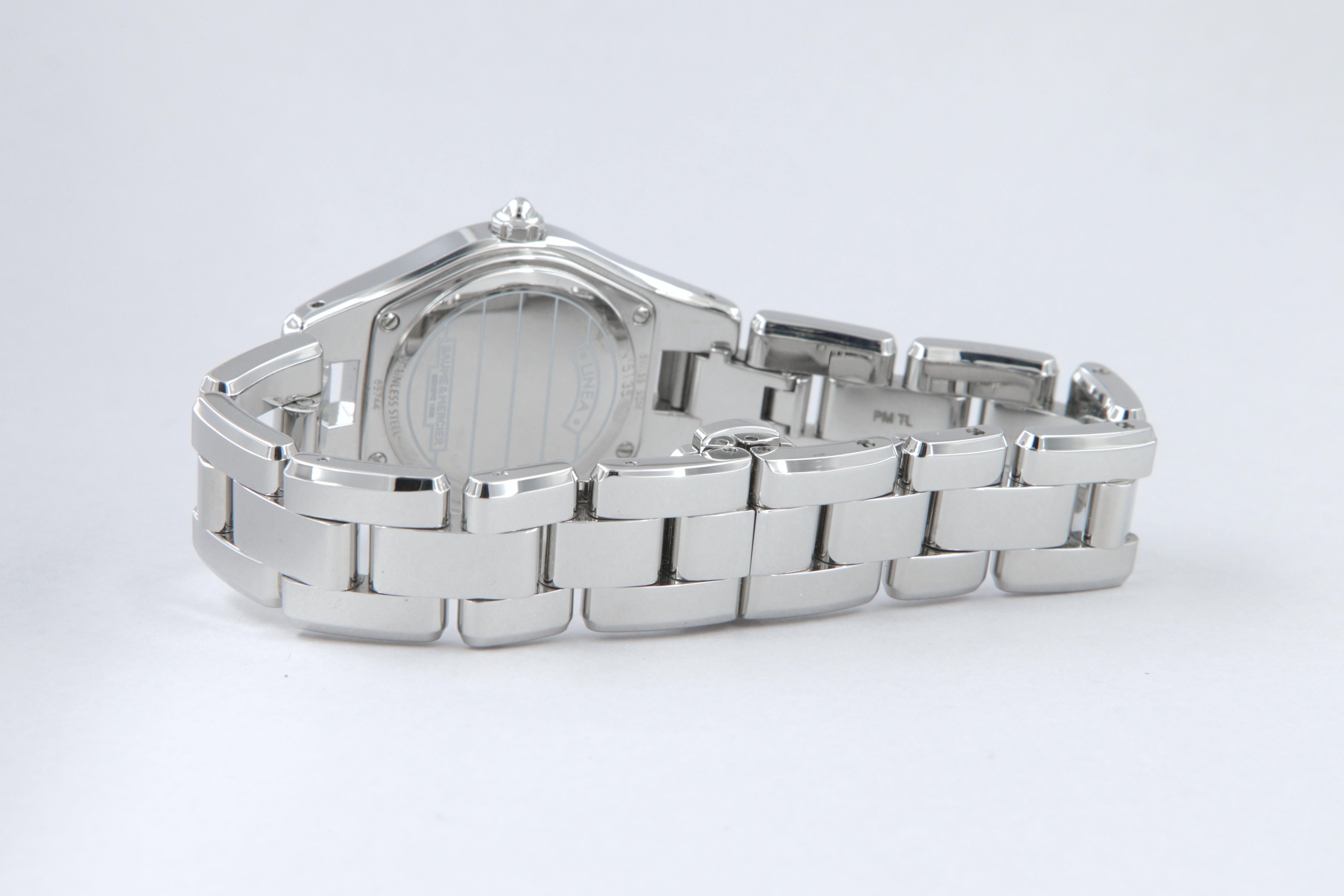 Baume Mercier Linea reloj de cuarzo de acero nuevo MOA10138 en venta 8