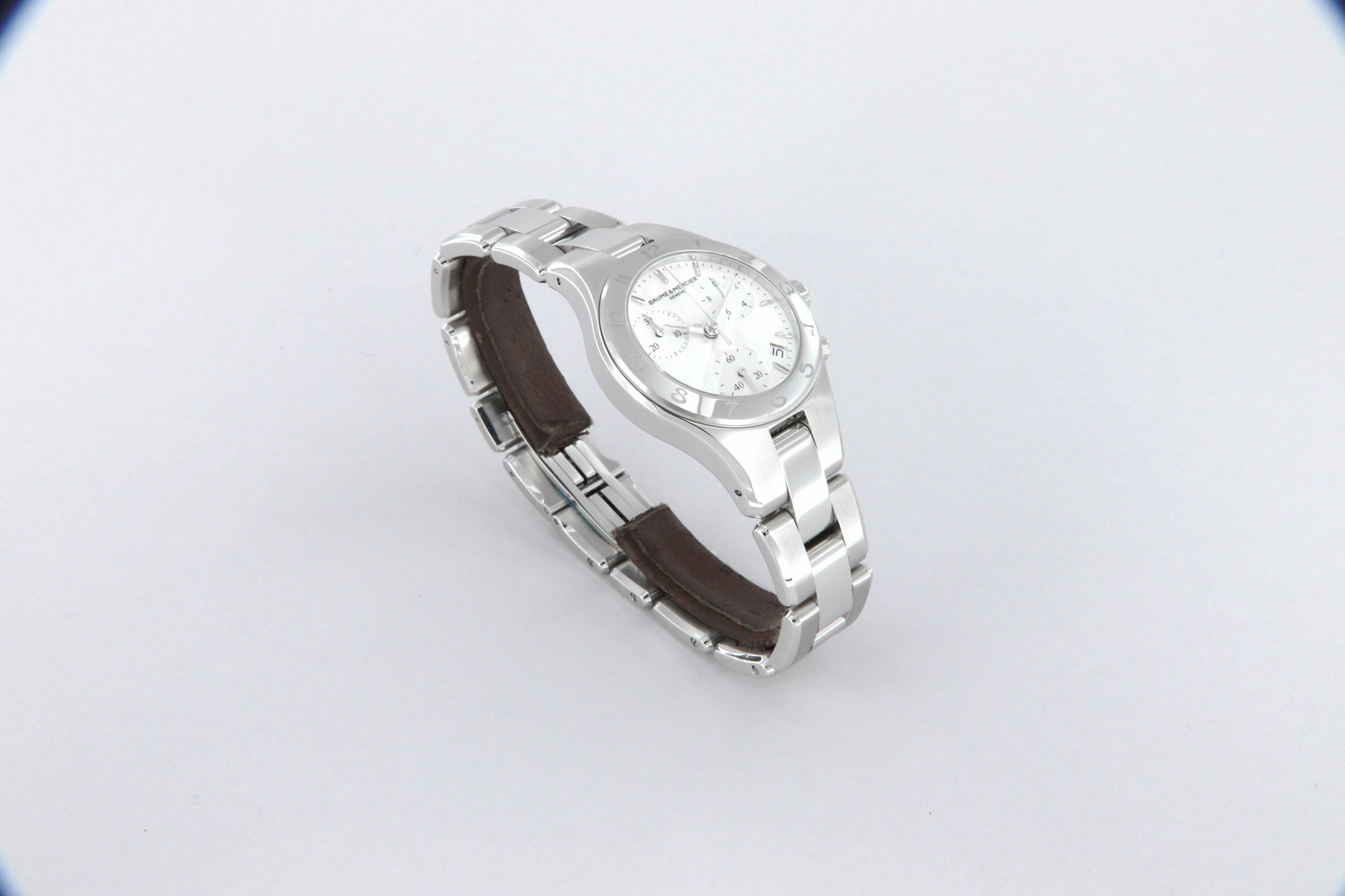 Women's Baume Mercier Linea quartz chronograph steel watch new MOA10012 For Sale