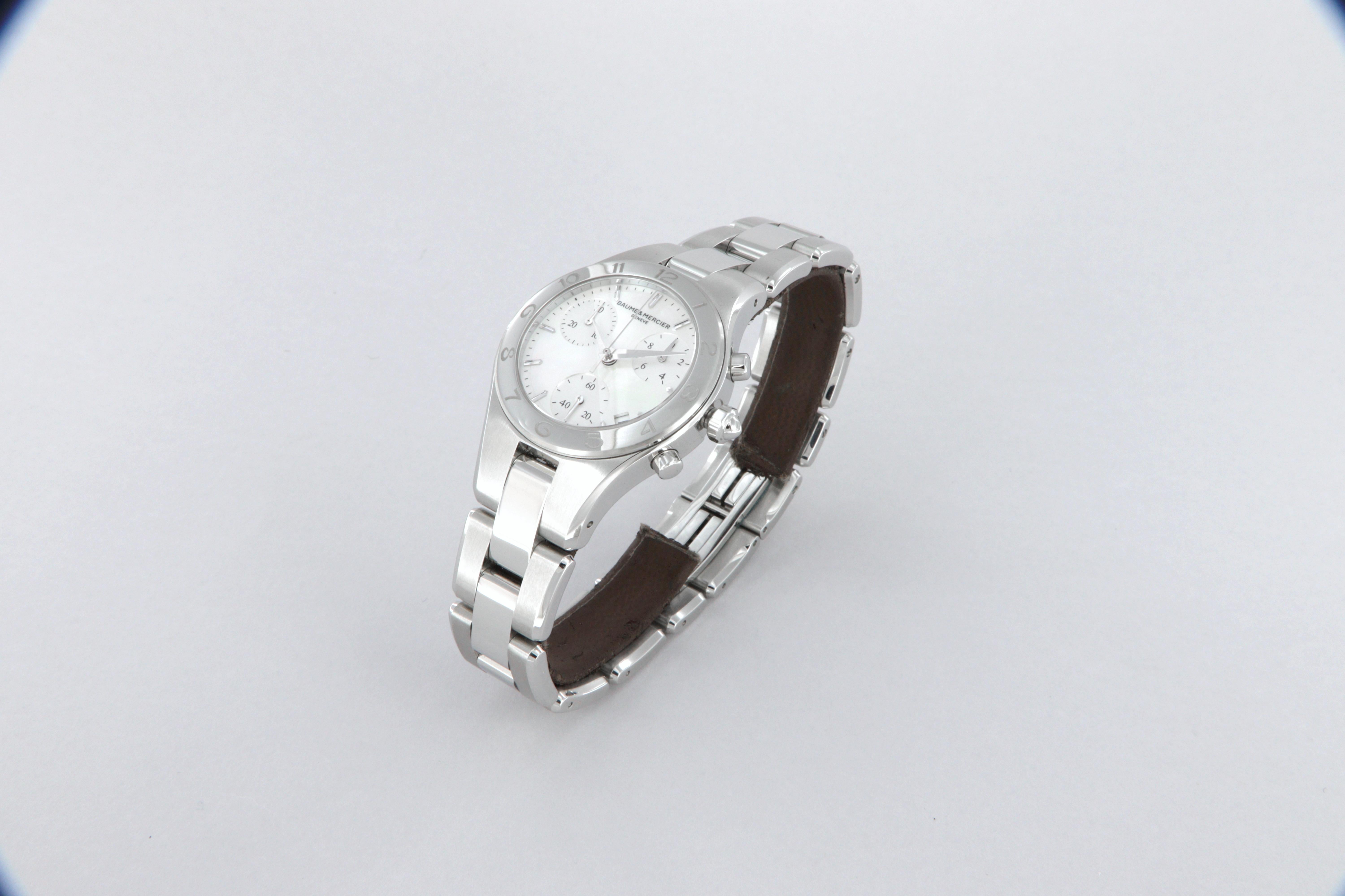 Baume Mercier Linea quartz chronograph steel watch new MOA10012 For Sale 1