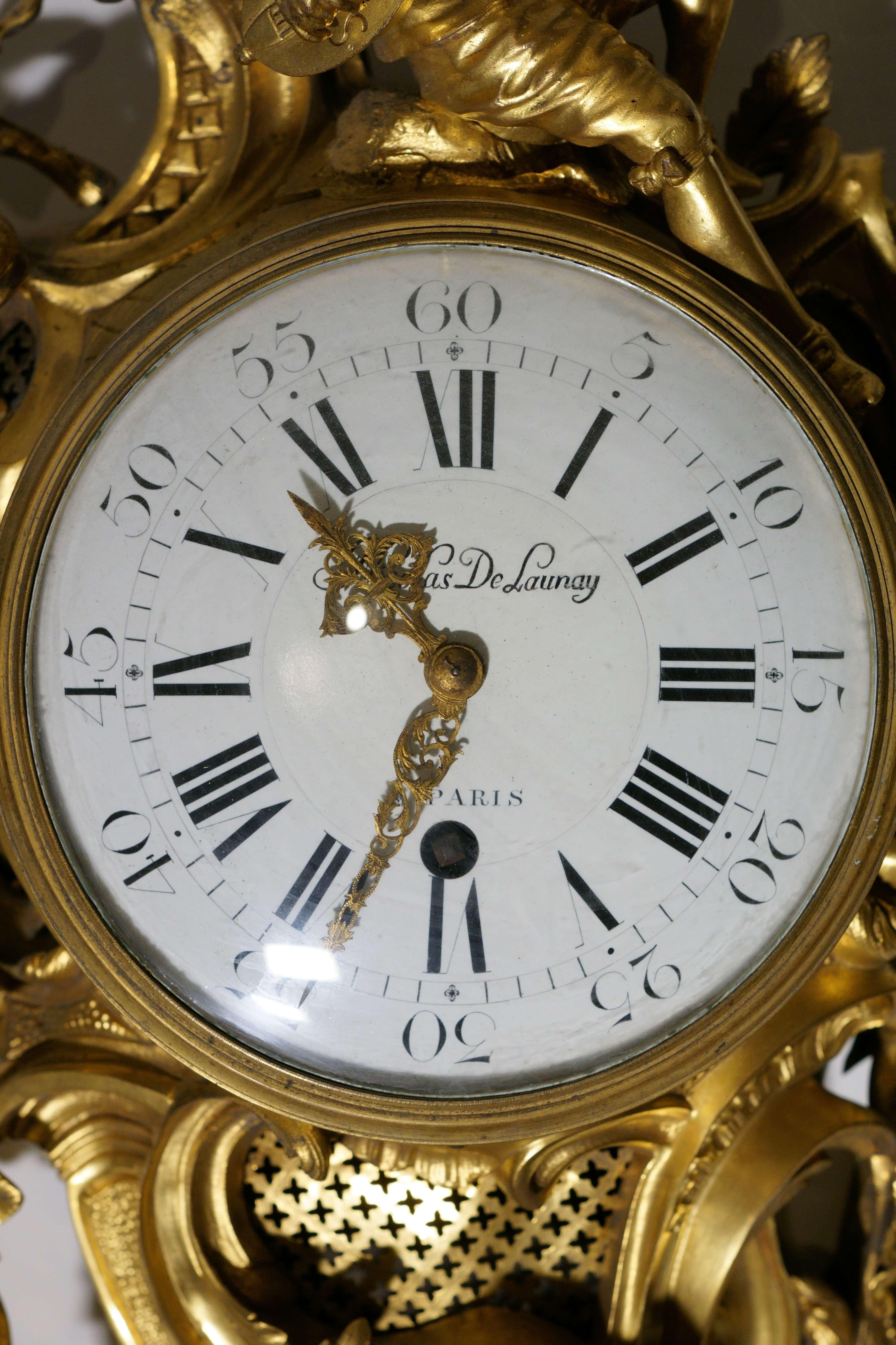 Louis XV Cartel Rocaille Bronze Gilt Ormolu Clock by Nicolas de Launay 18th century For Sale