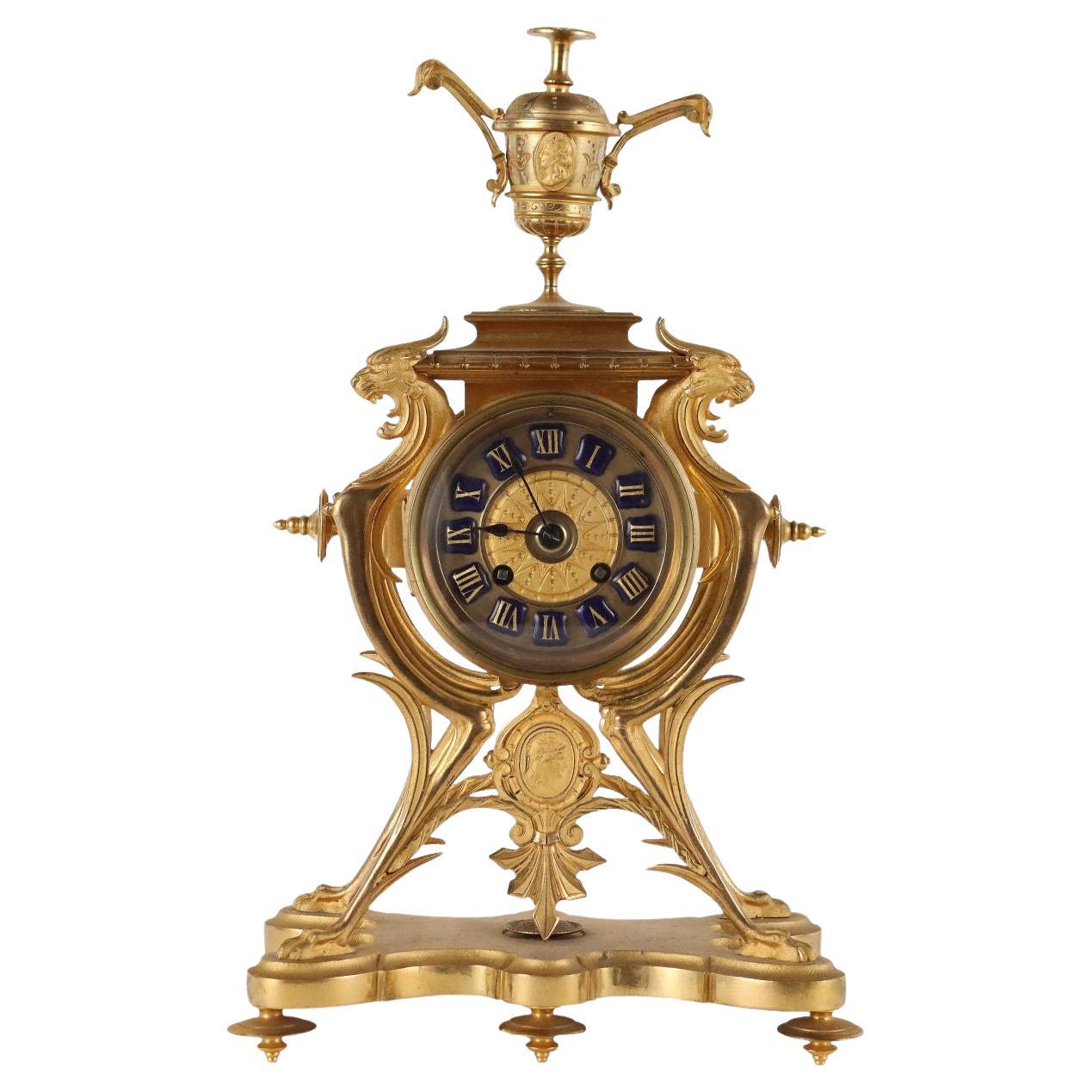 Gilded Bronze France Third Quarter Nineteenth Century Standing Clock For Sale
