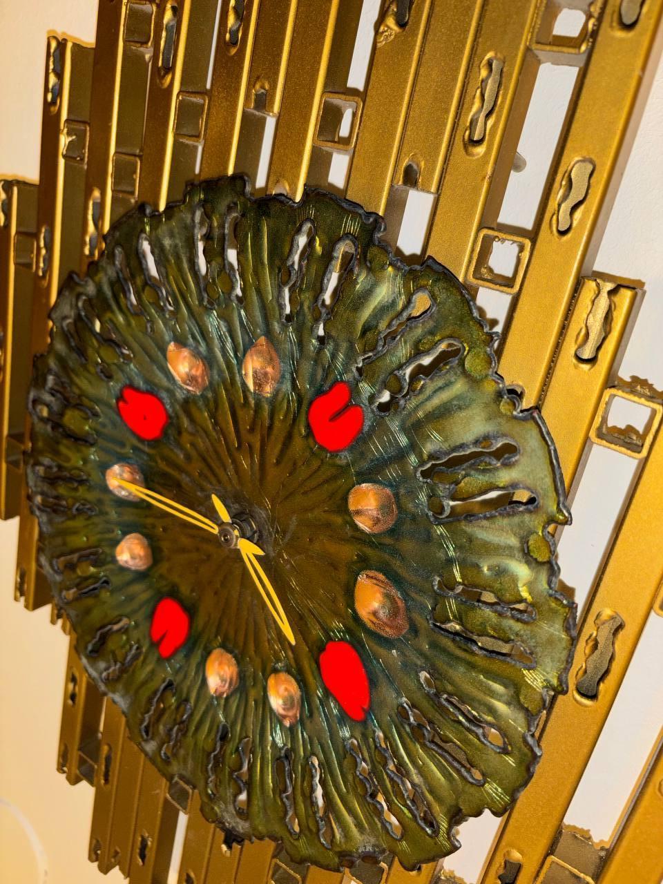 Metal Brutalist sculpture wall clock by Franco Bastianelli 1960 For Sale