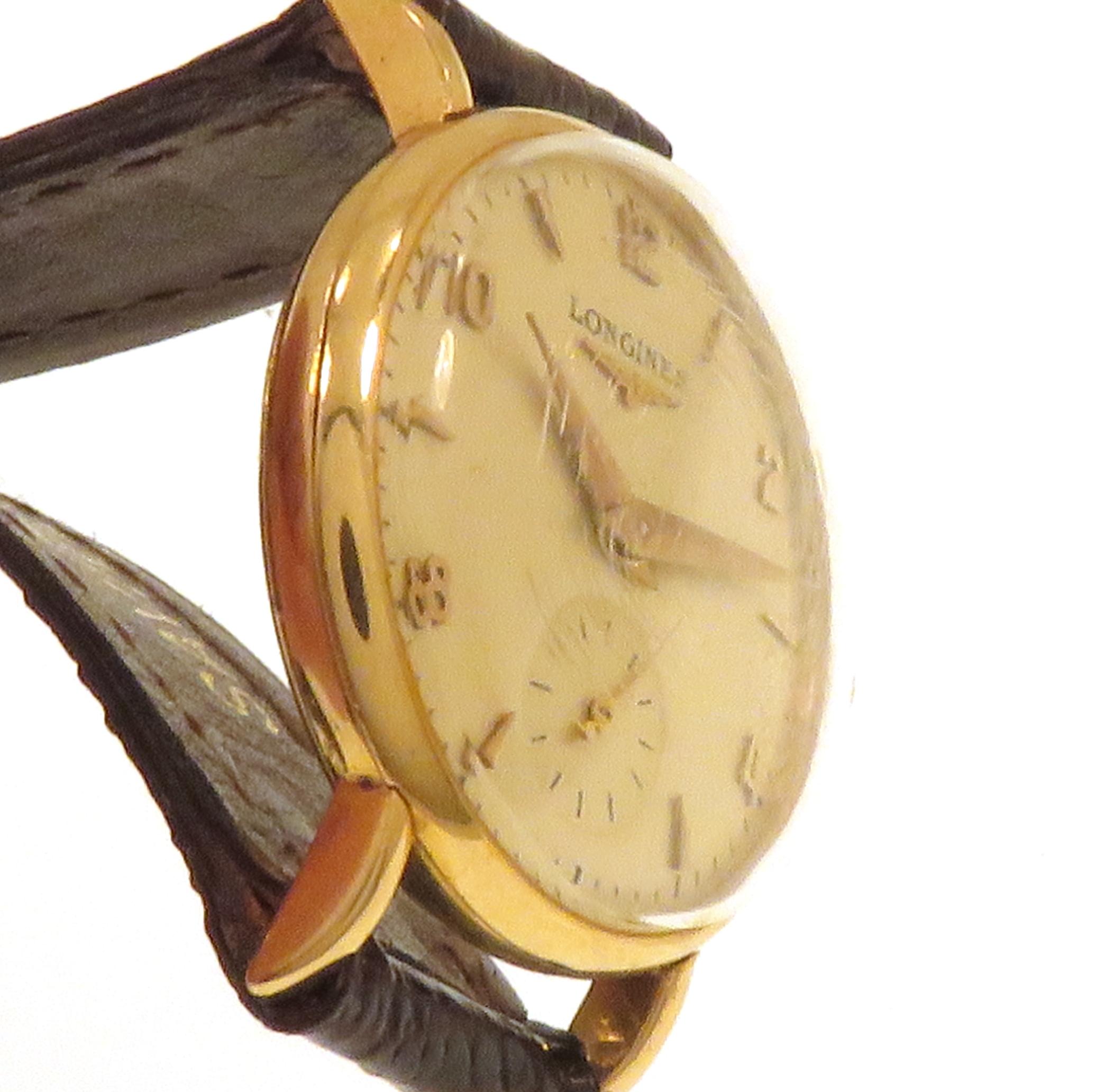 Longines 18k Yellow Gold Wrist Watch with Leather Strap 6