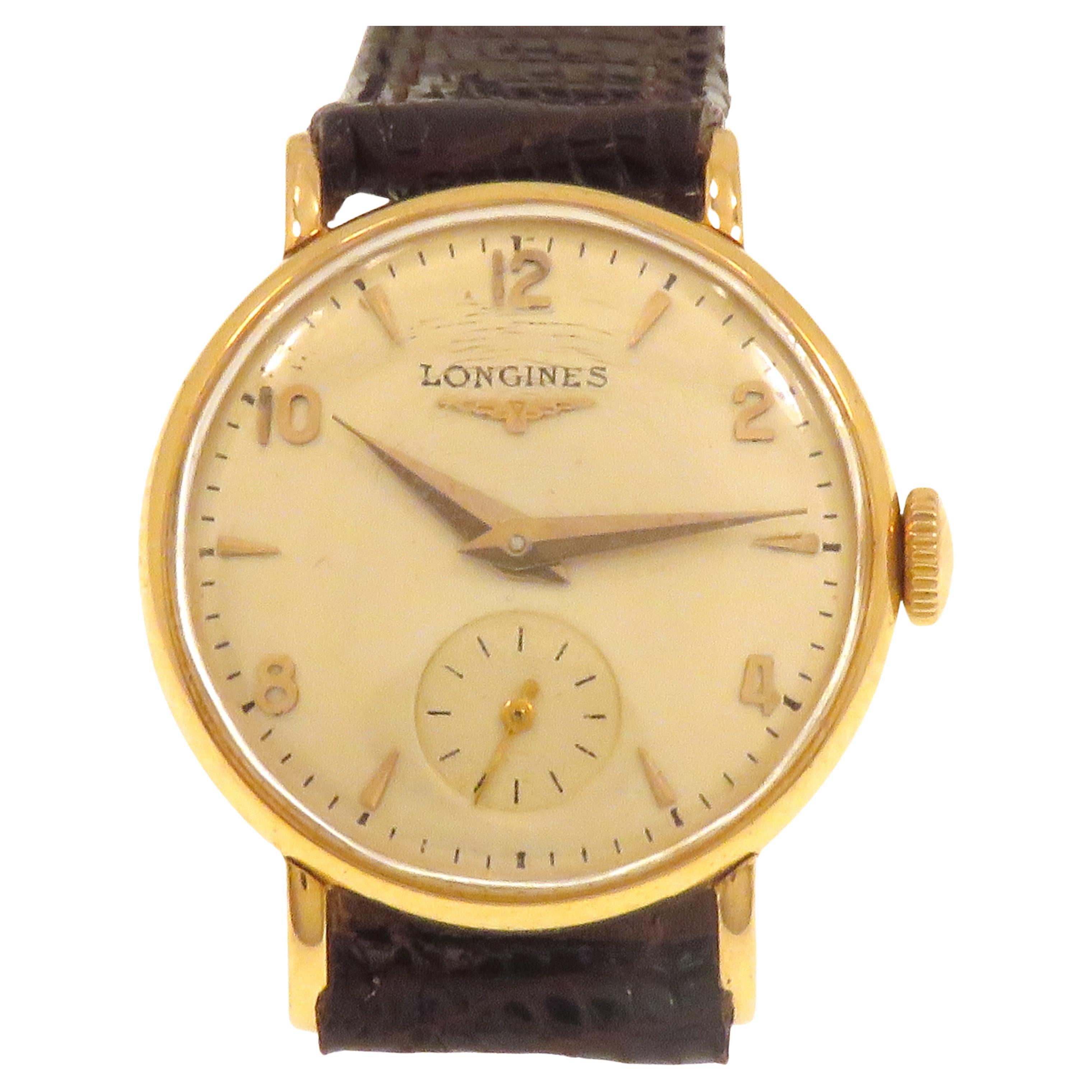 Longines 18k Yellow Gold Wrist Watch with Leather Strap