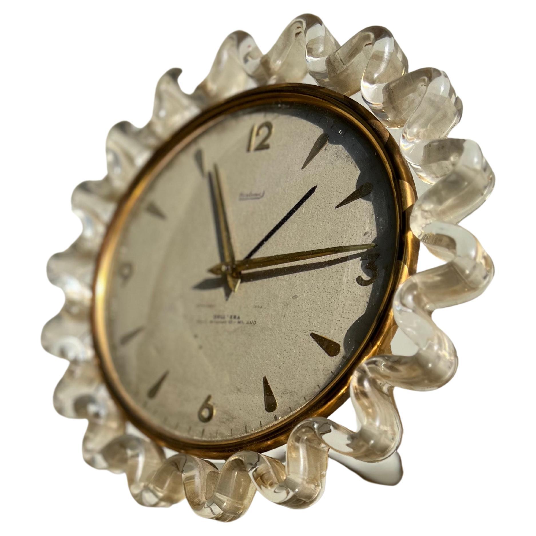 Orologio Da Tavola Anni 50, Design, Vetro Di Murano, Vintage For Sale