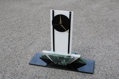 Art Deco Plexiglass Marble and Black Glass Table Clock