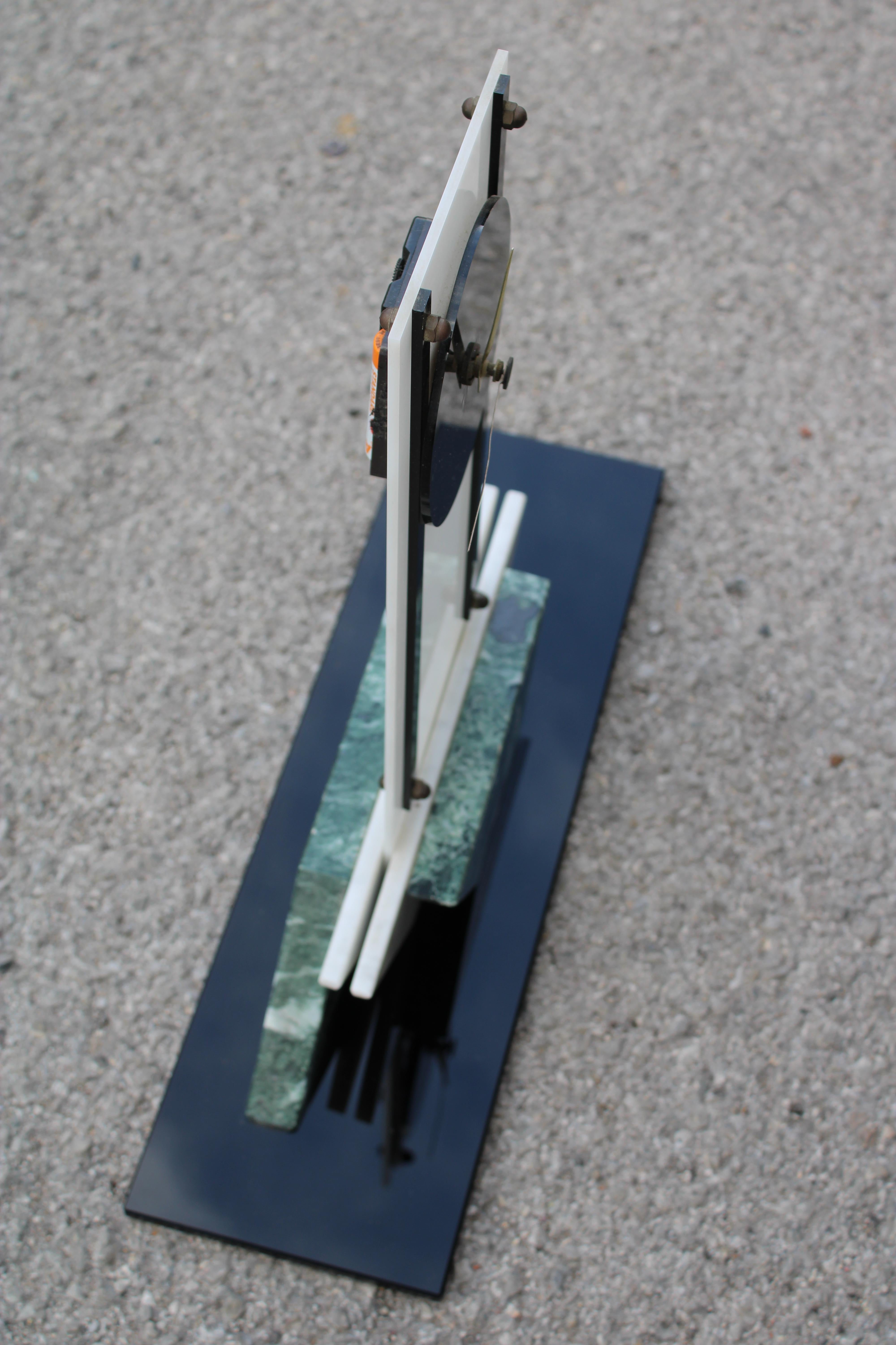 Art Deco Plexiglass Marble and Black Glass Table Clock For Sale 5