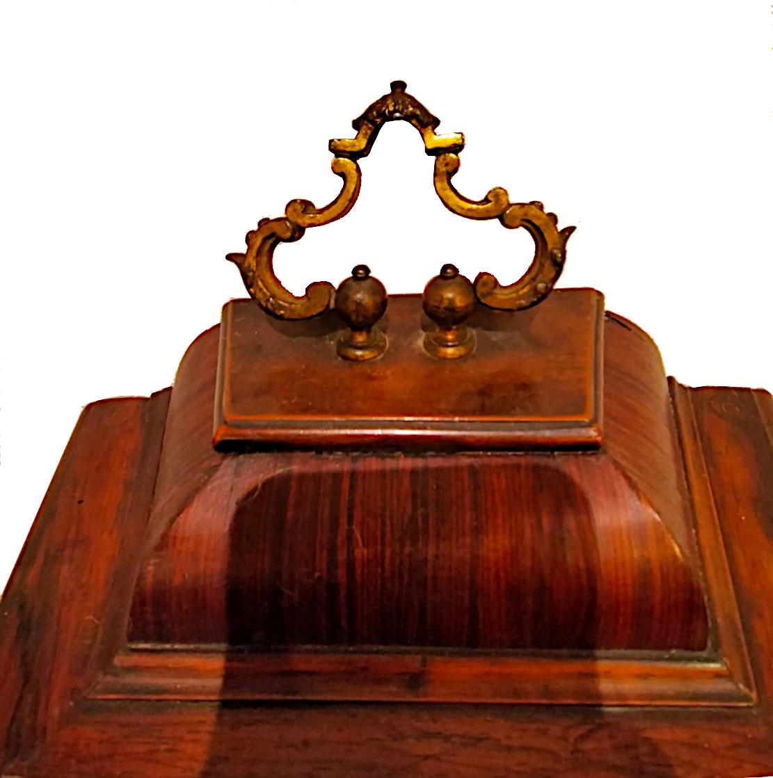 Hand-Carved Table clock from the early 1700s,  rosewood and gilded bronzes For Sale