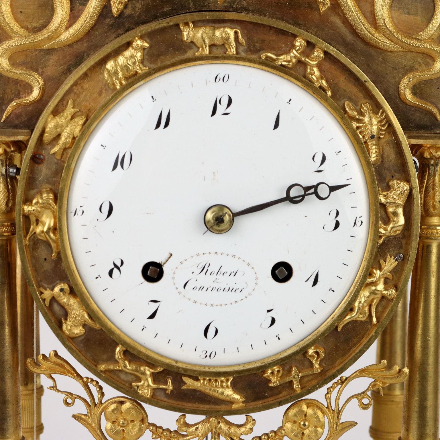 Gilt Robert & Courvoisier Gilded Bronze Table Clock France Early 19th Cent For Sale