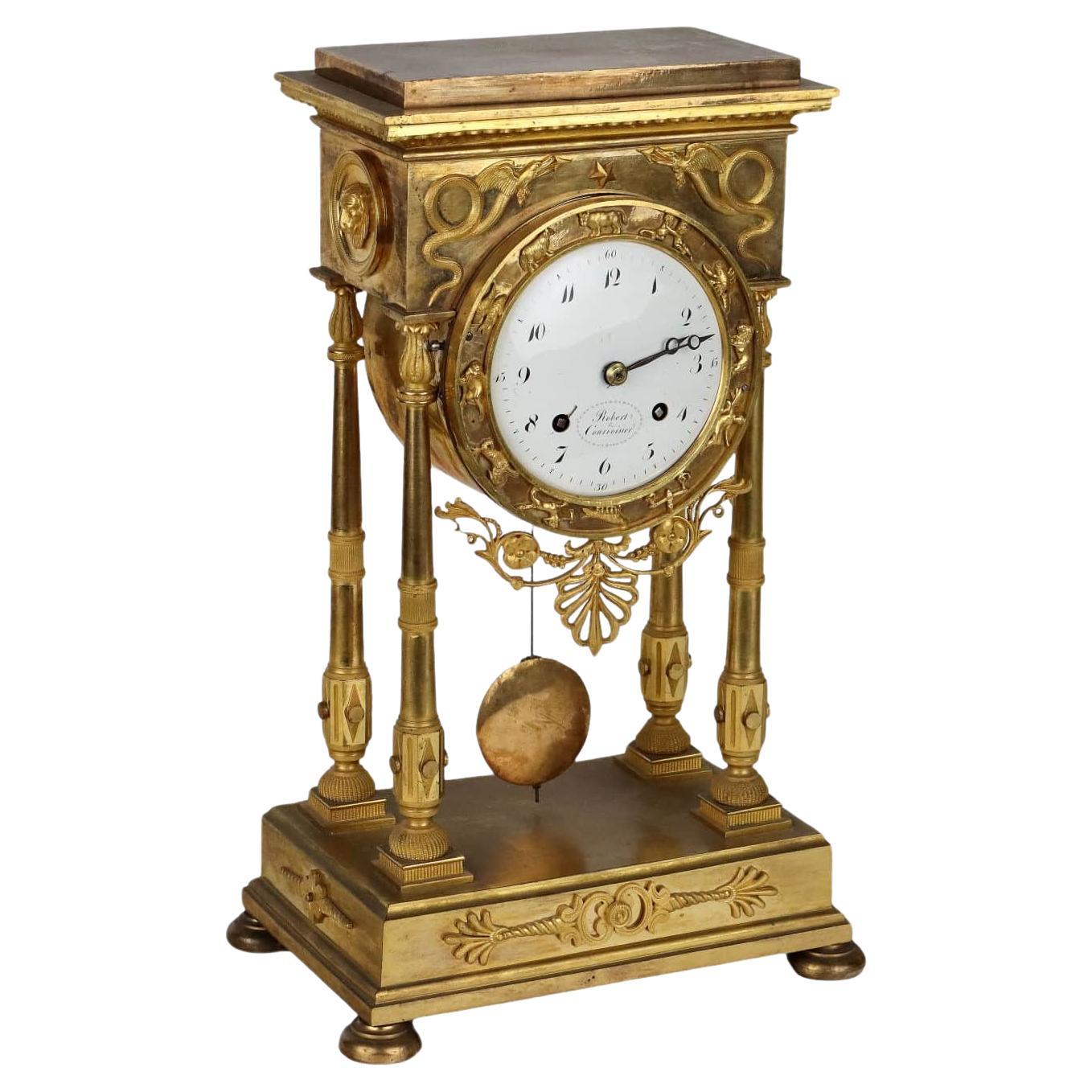 Robert & Courvoisier Gilded Bronze Table Clock France Early 19th Cent