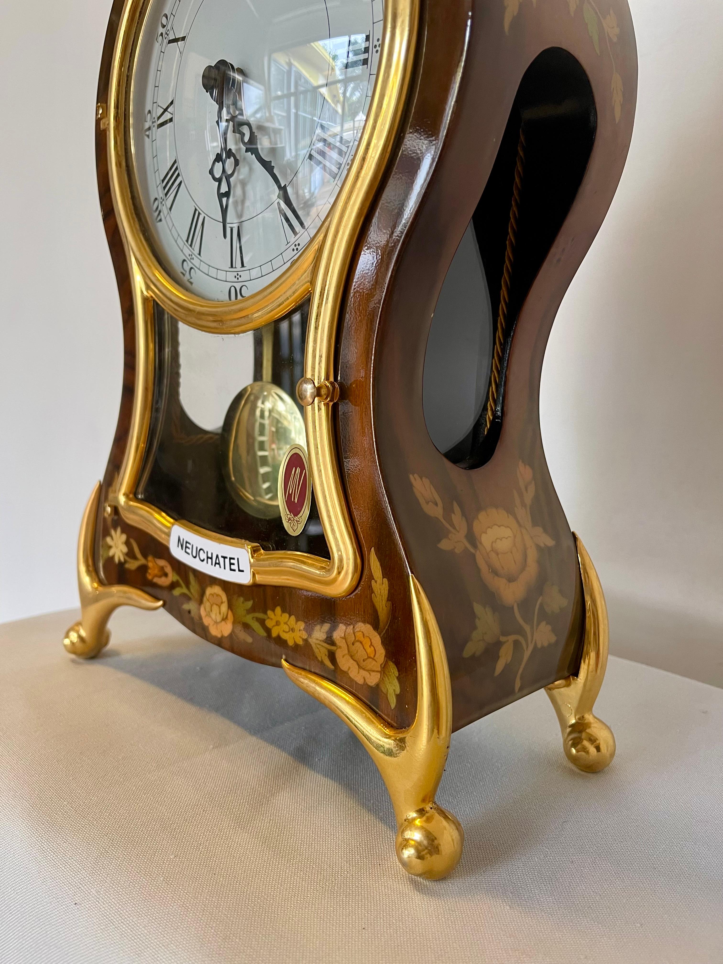 Italian Battery operated French style wooden desk clock 1990s New For Sale