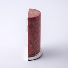 Bright Pink Shagreen Table Clock with Silver Base - Elegant Design