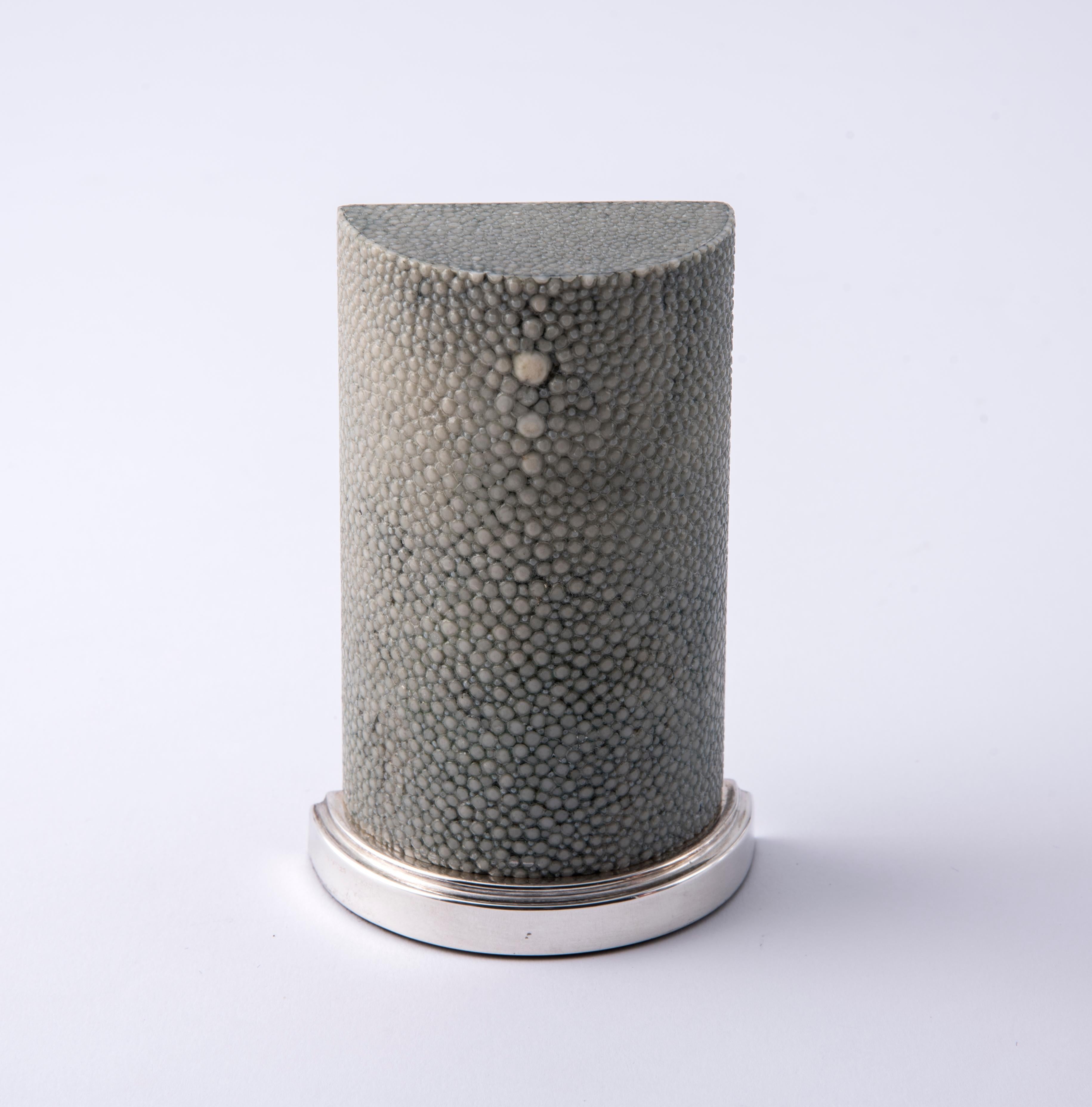 Art Deco Sage Green Shagreen Table Clock  Design Inspired by Romanesque Columns For Sale