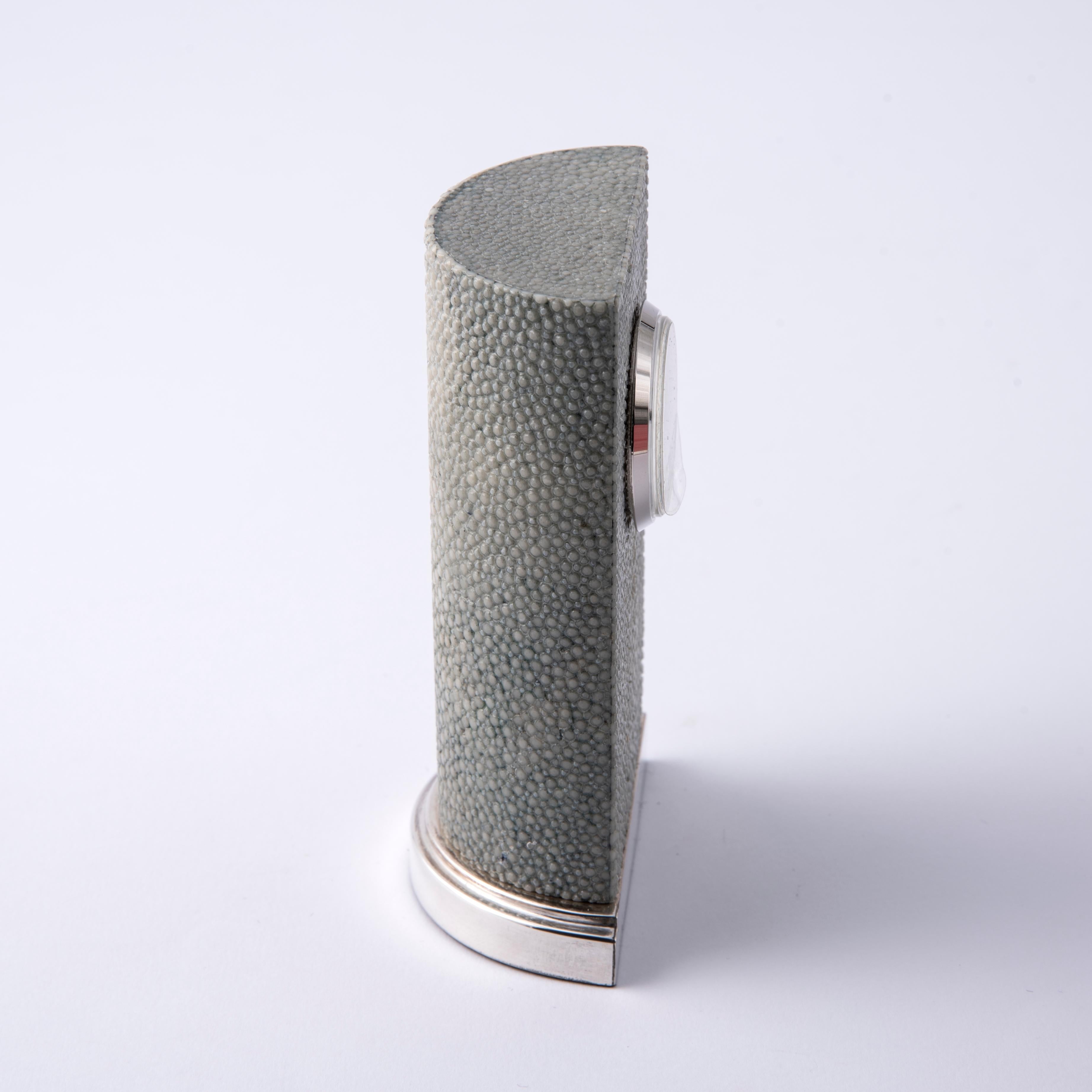 Italian Sage Green Shagreen Table Clock  Design Inspired by Romanesque Columns For Sale