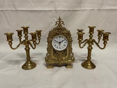 Bronze Uhr und Kandelaber mit 4 Flammen vintage Italien 1990s