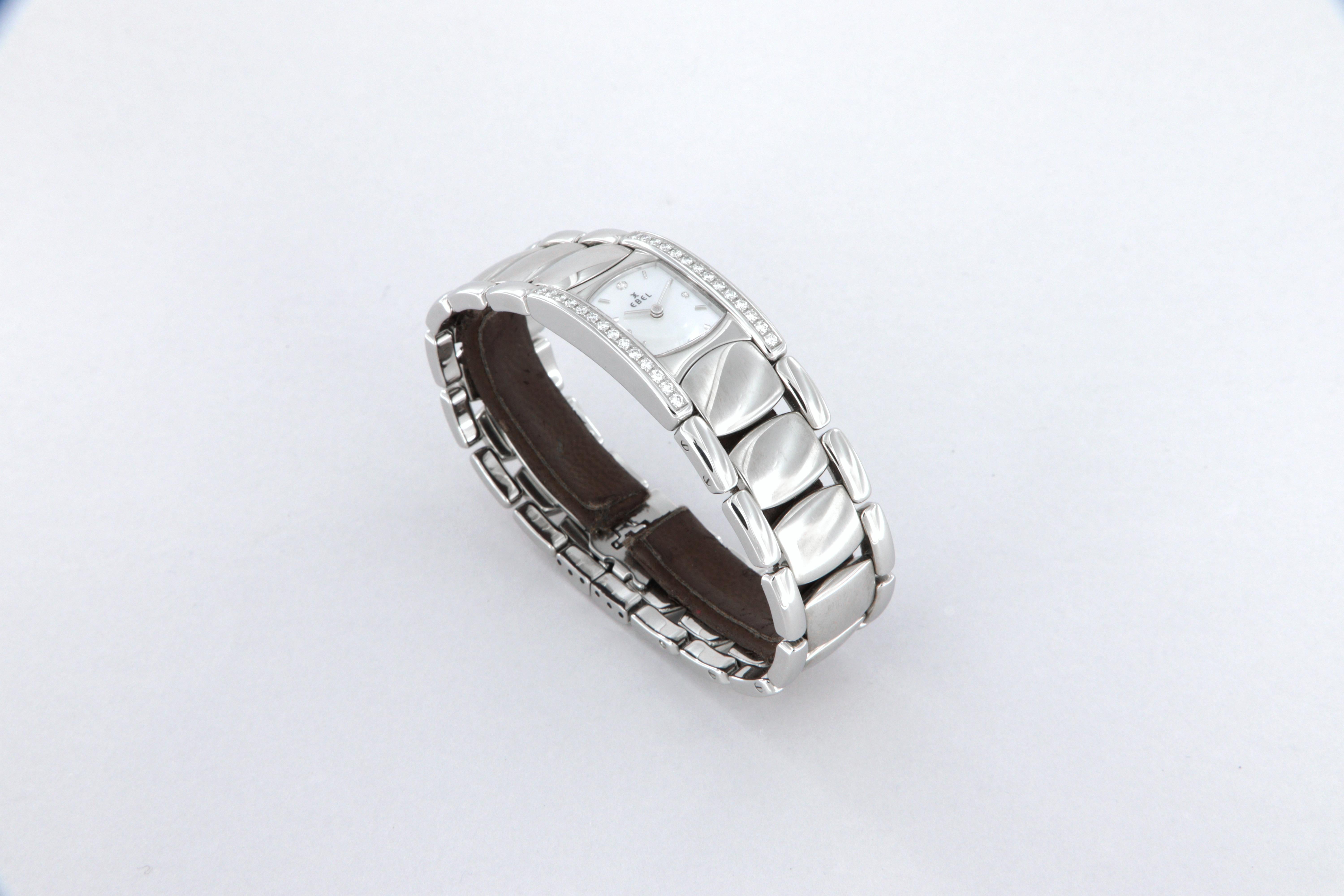 Contemporary Ebel Beluga Manchette quartz steel and diamond watch new ref 9057A28 For Sale