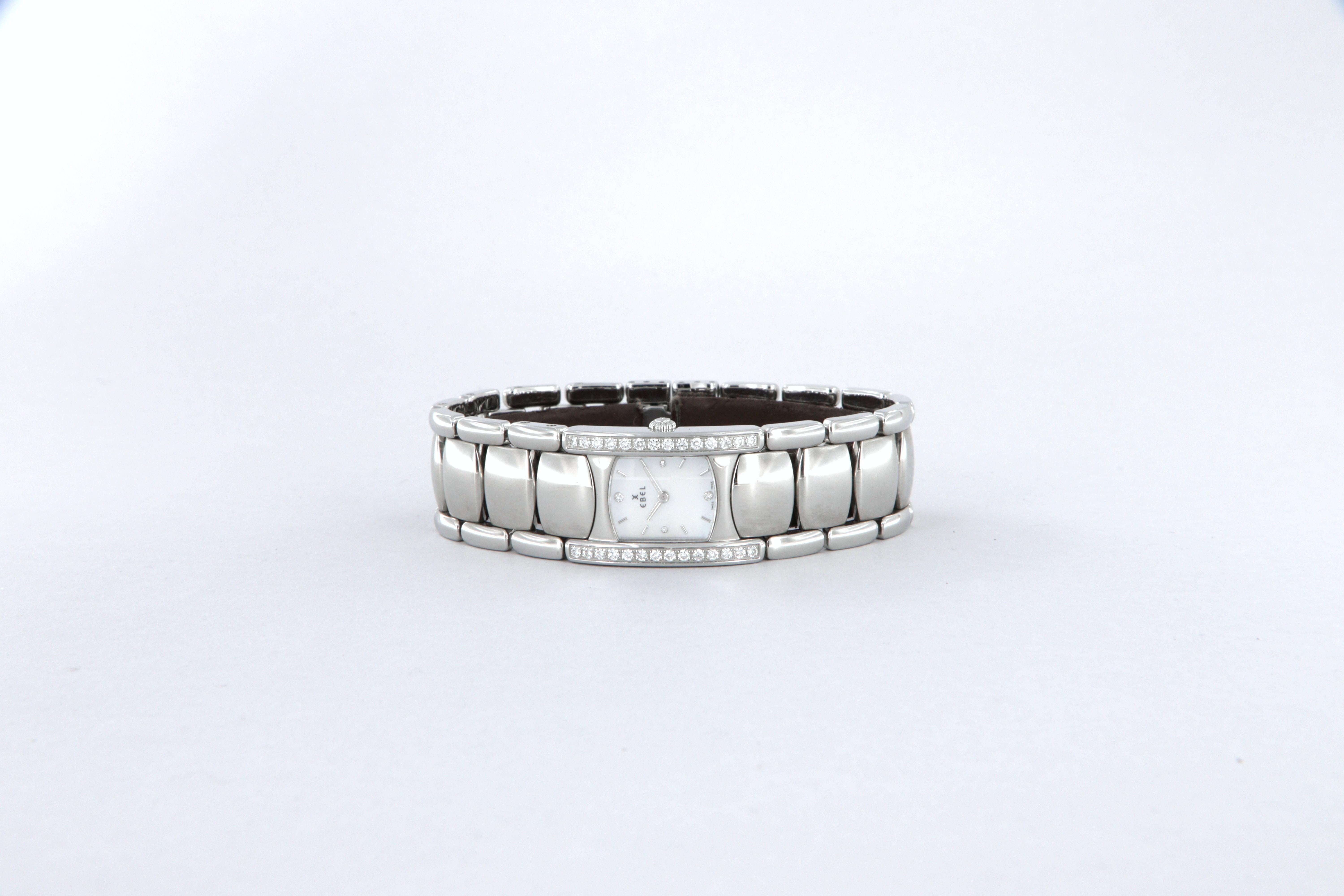 Round Cut Ebel Beluga Manchette quartz steel and diamond watch new ref 9057A28 For Sale