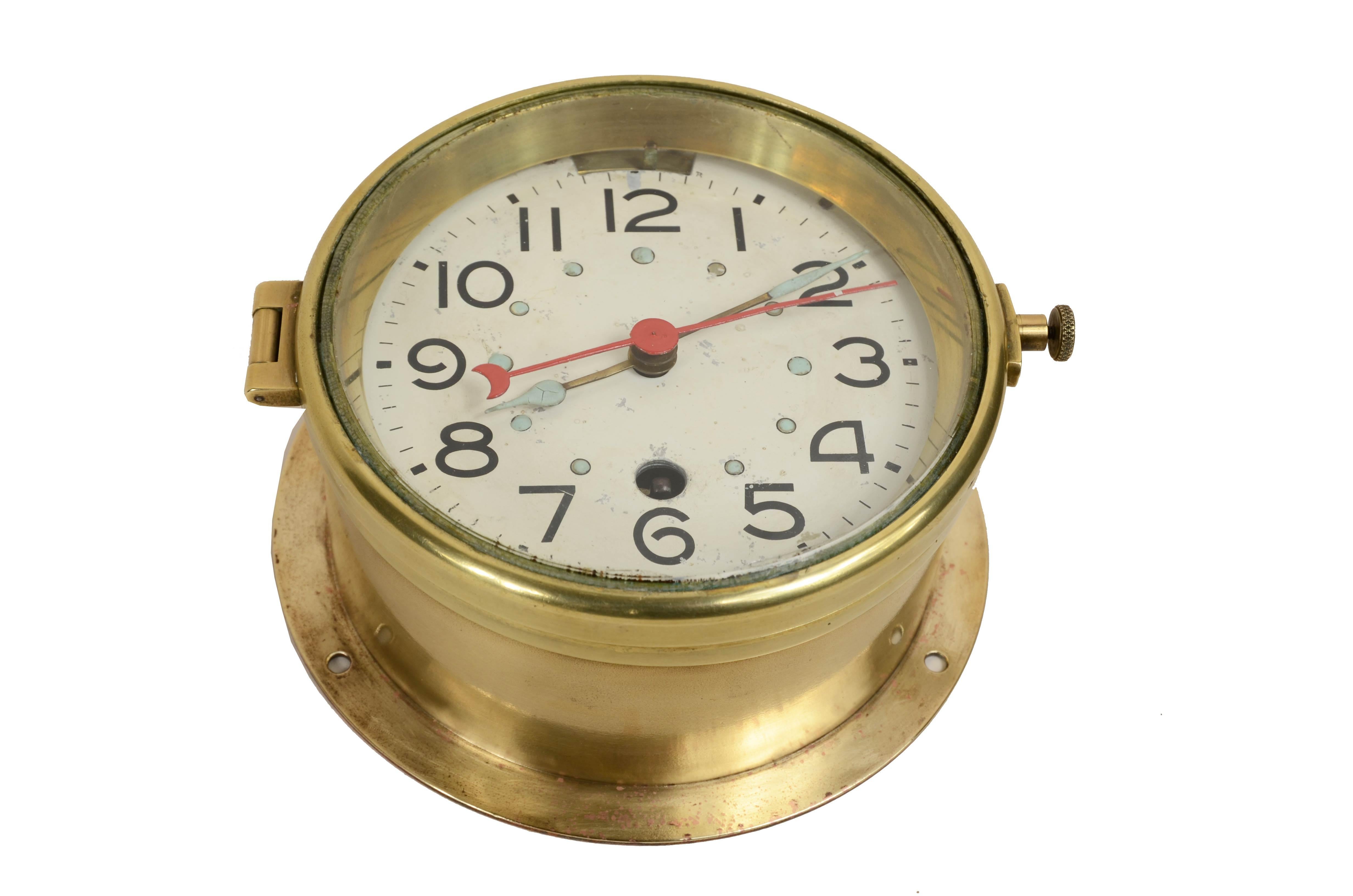 Brass 7-day winding nautical wall clock, signed S. Marti 1931. For Sale 7