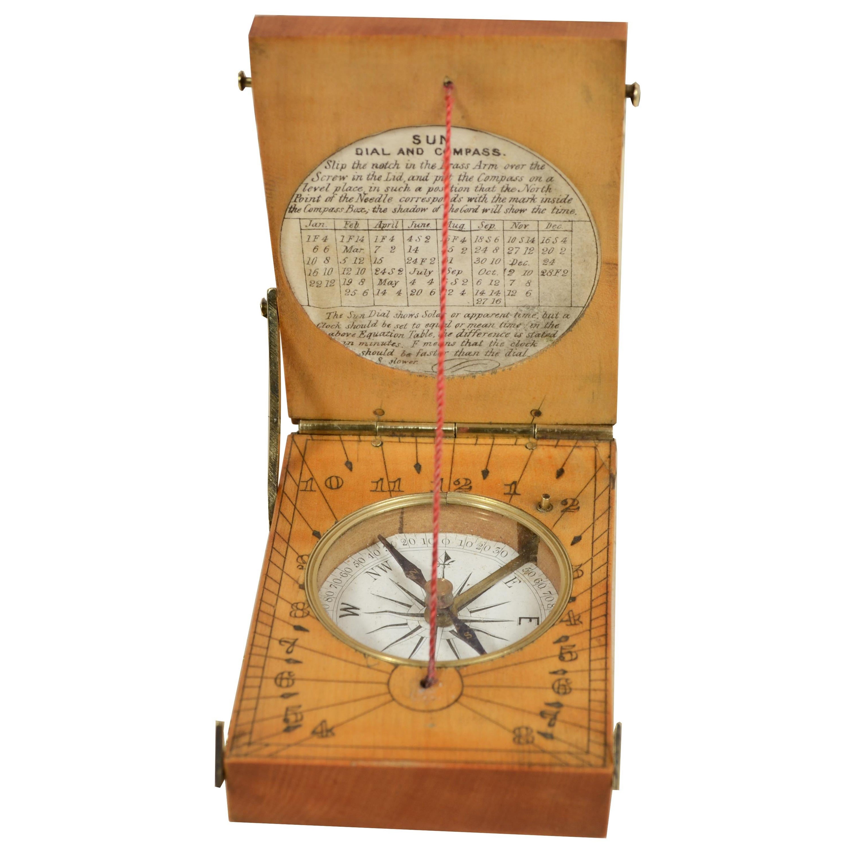 Orologio solare in legno di bosso inciso manifattura inglese metà XIX sec.