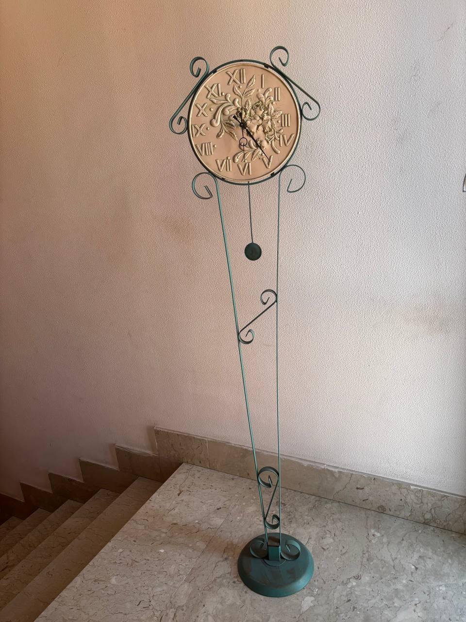 Italian Art nouveau style clock made in Italy of curved iron plaster handmade 1940s For Sale