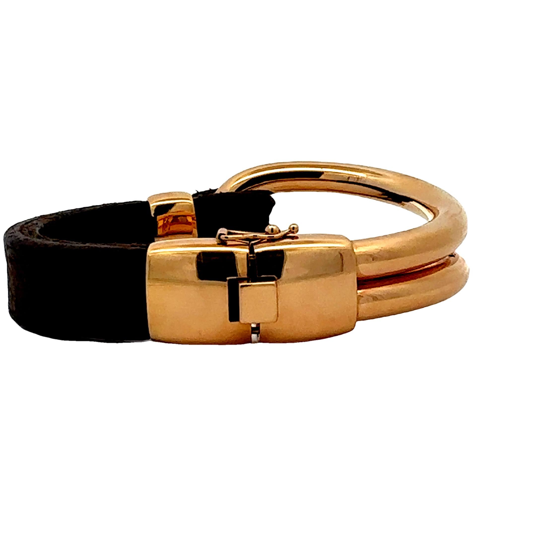 Modern Oromalia 18K Rose Gold and Leather Cuff Bracelet For Sale