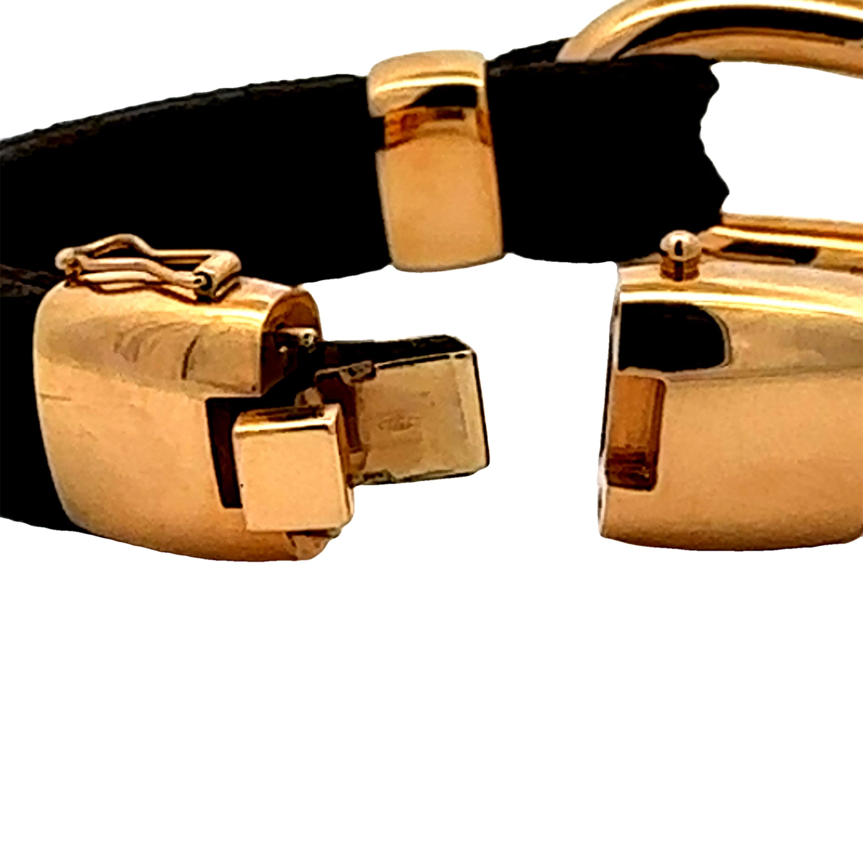 Oromalia 18K Rose Gold and Leather Cuff Bracelet In New Condition For Sale In Newton, MA