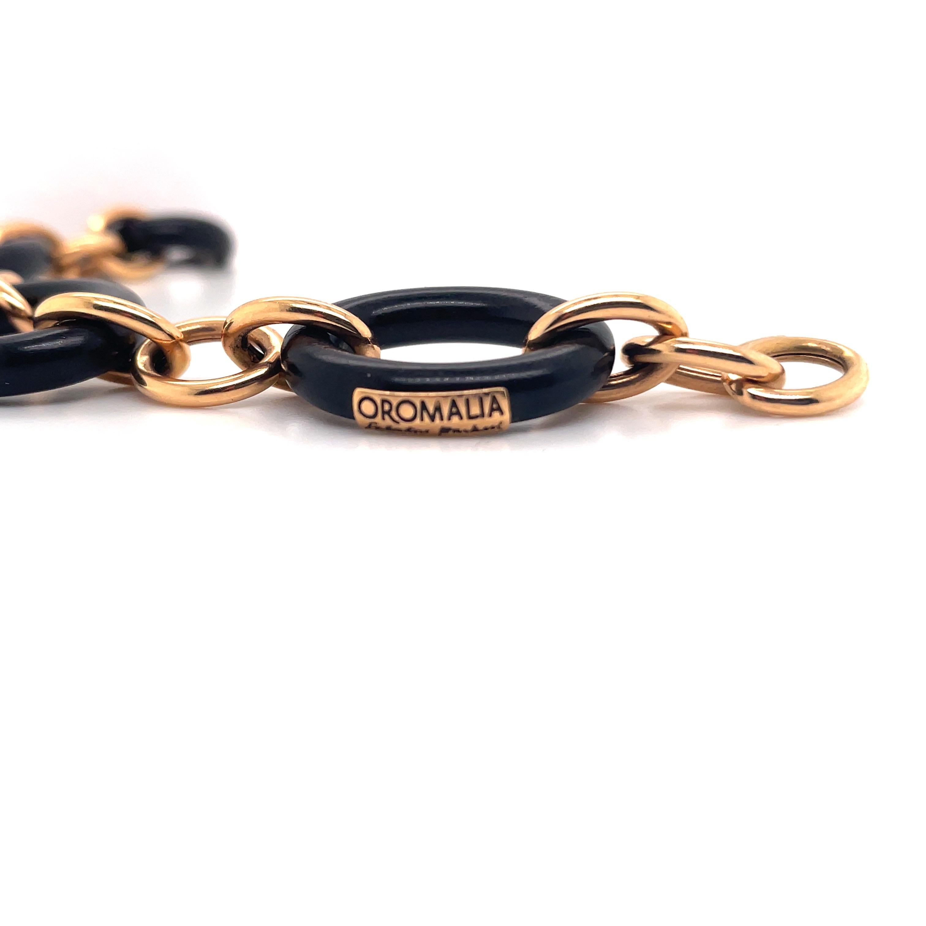Contemporary Oromalia Ebony Wood Link Bracelet 18 Karat Rose Gold 15.4 Grams For Sale