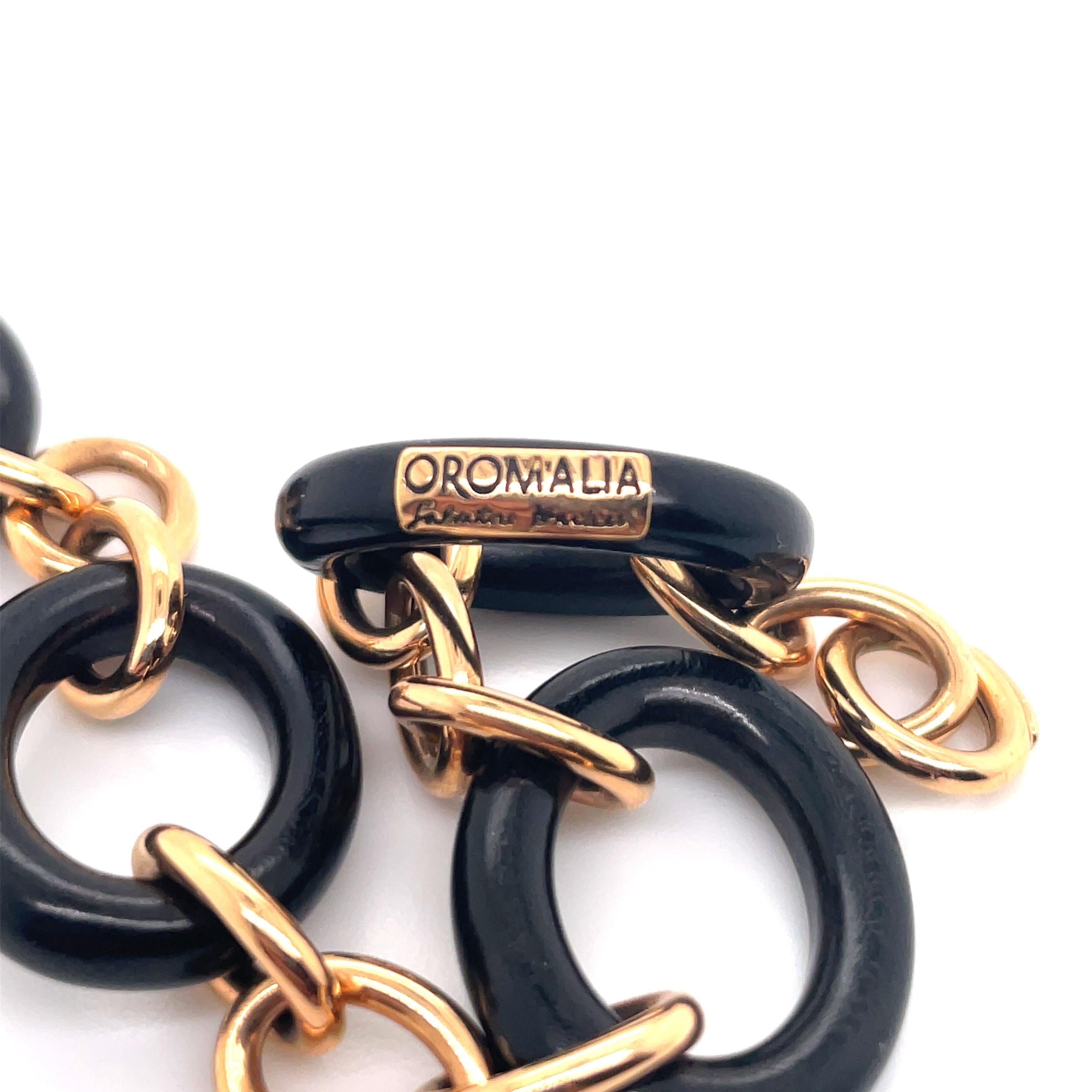 Oromalia Ebony Wood Link Bracelet 18 Karat Rose Gold 15.4 Grams In Excellent Condition For Sale In New York, NY