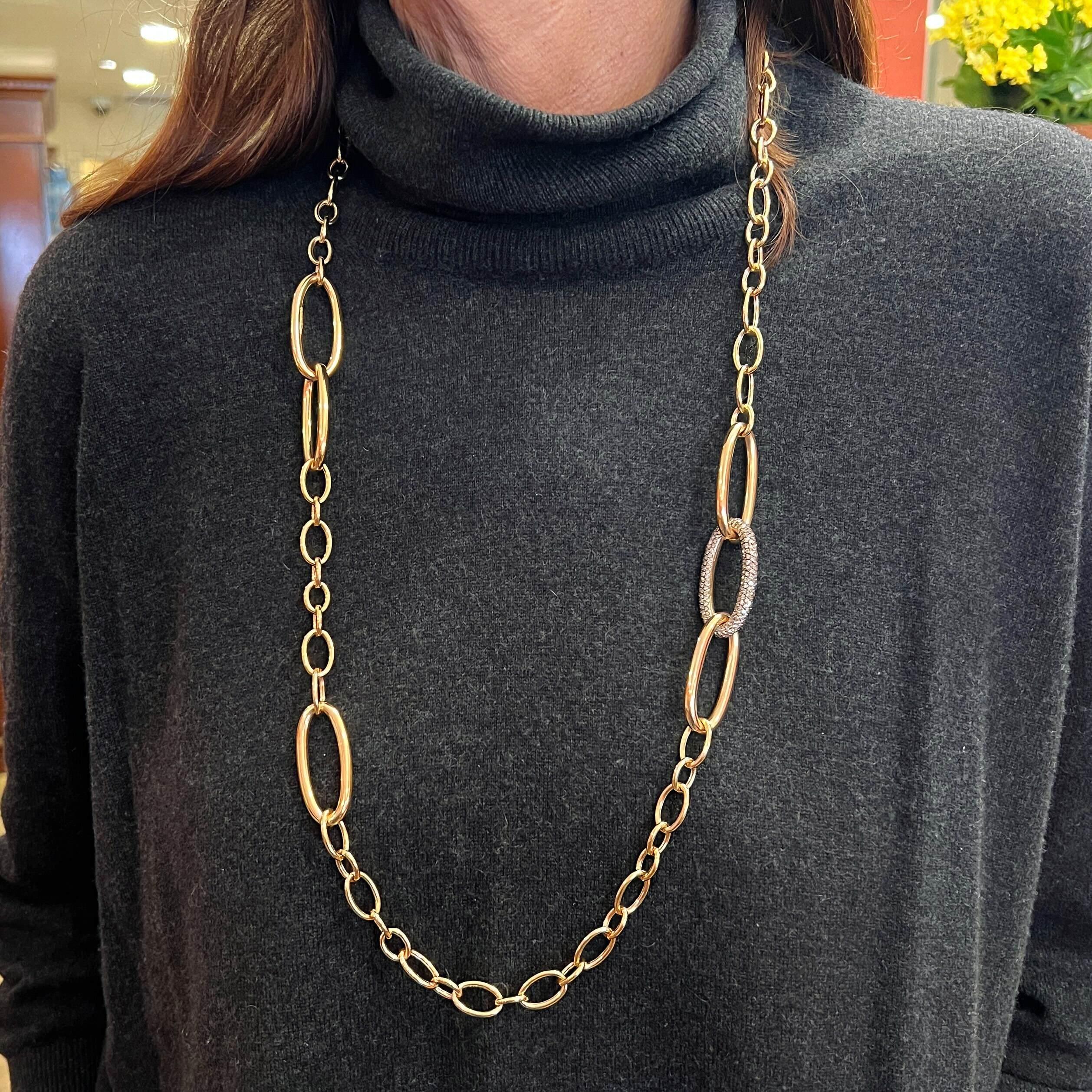 Round Cut OROMALIA Rose Gold Brown Diamond Chain Link Necklace For Sale