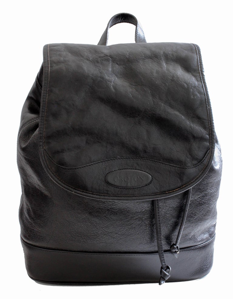 Oroton Black Leather Vintage Cowhide Travel Bag Carry On Backpack, 1970s For Sale at 1stdibs