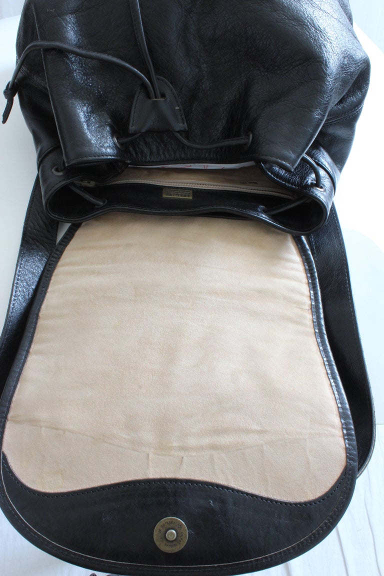 Oroton Black Leather Vintage Cowhide Travel Bag Carry On Backpack, 1970s For Sale at 1stdibs