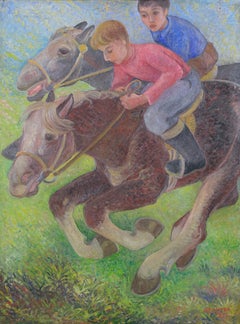 Vintage Animal painting by Orovida Camille Pissarro titled 'Exercising Ponies'