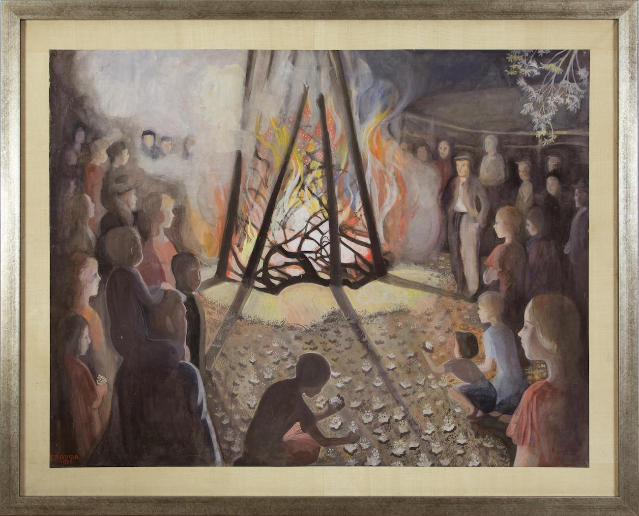 Bonfire, Jubilee Night by Orovida Pissarro - Egg tempura painting, 1936 For Sale 1