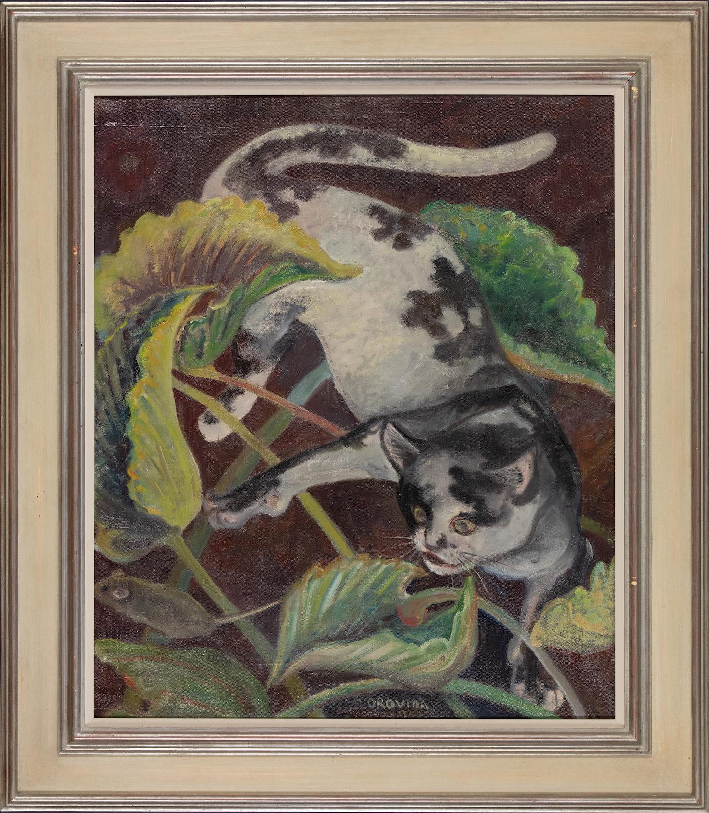 Cat and Mouse by Orovida Pissarro - Animal painting For Sale 1
